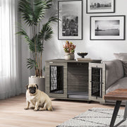 Dog Crate with Cushion, 20 kg/50 cm, Metal, Grey/Wood Decor