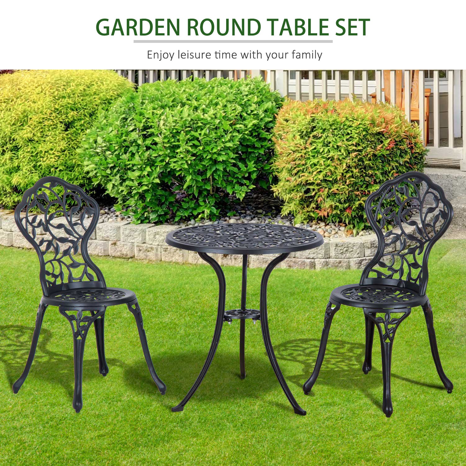 3 Pcs Bistro Set, Garden Furniture Dining Table Chairs, Aluminium Black
