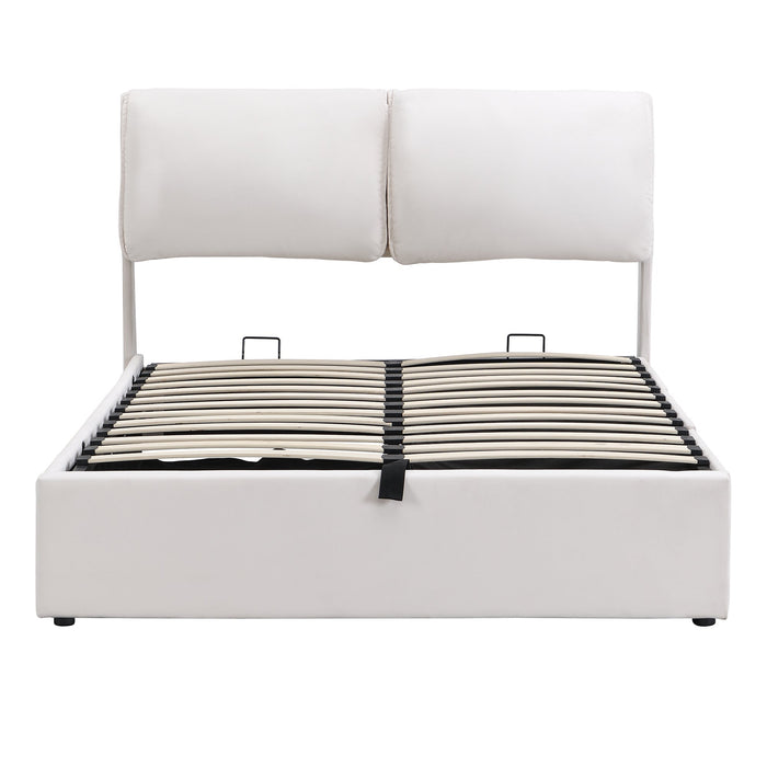 Elephant-Ear Ottoman Storage Bed with Drawers and Adjustable Headboard, White