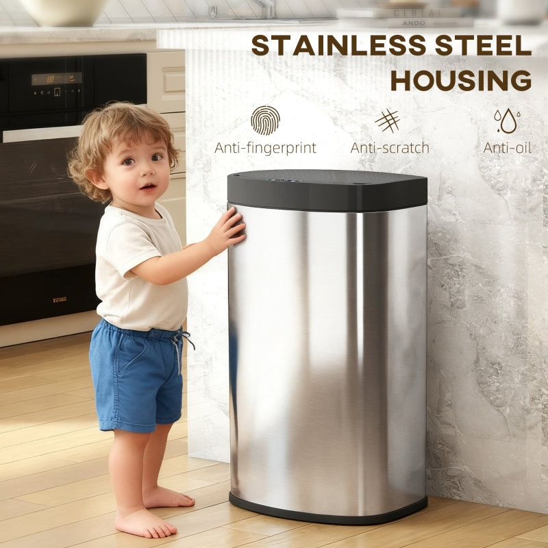 55L Sensor Bin with Soft-Close Lid Automatic Touchless Fingerprint Resistant Stainless Steel
