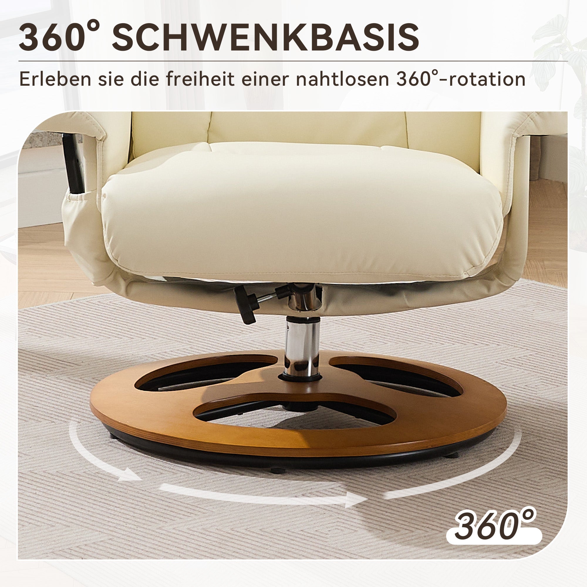 Recliner Chair with Massage, Heat, Reclining, Stool, 360° Rotatable, PU Fabric White