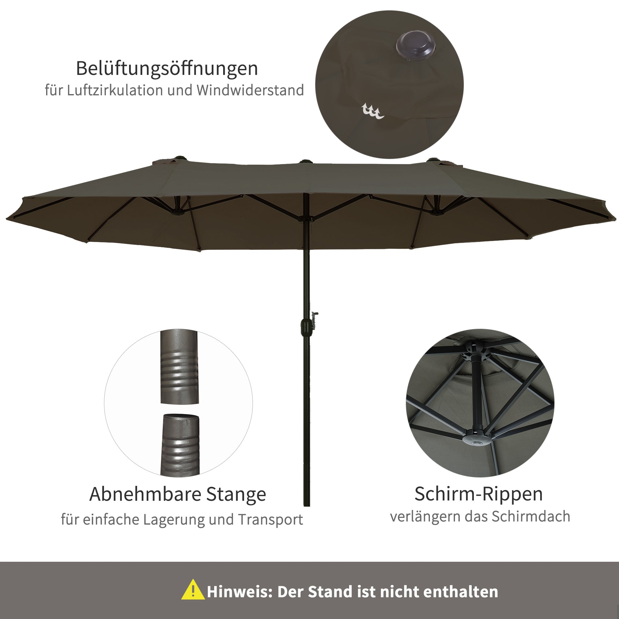 Double Parasol Garden Umbrella Oval Hand Crank 460x270x240cm, Grey
