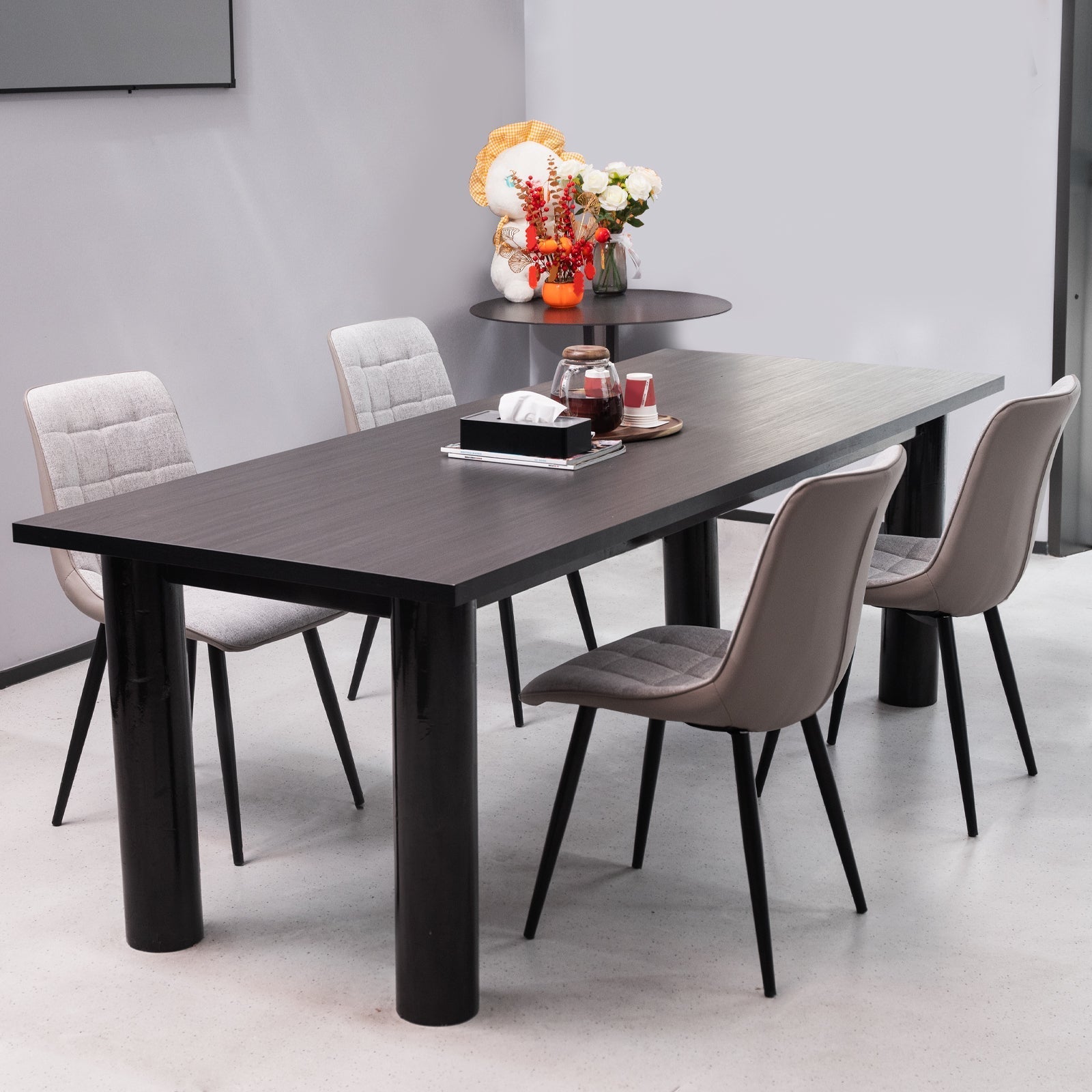 Set of 2 Upholstered Dining Chairs Metal Frame Faux Leather & Linen