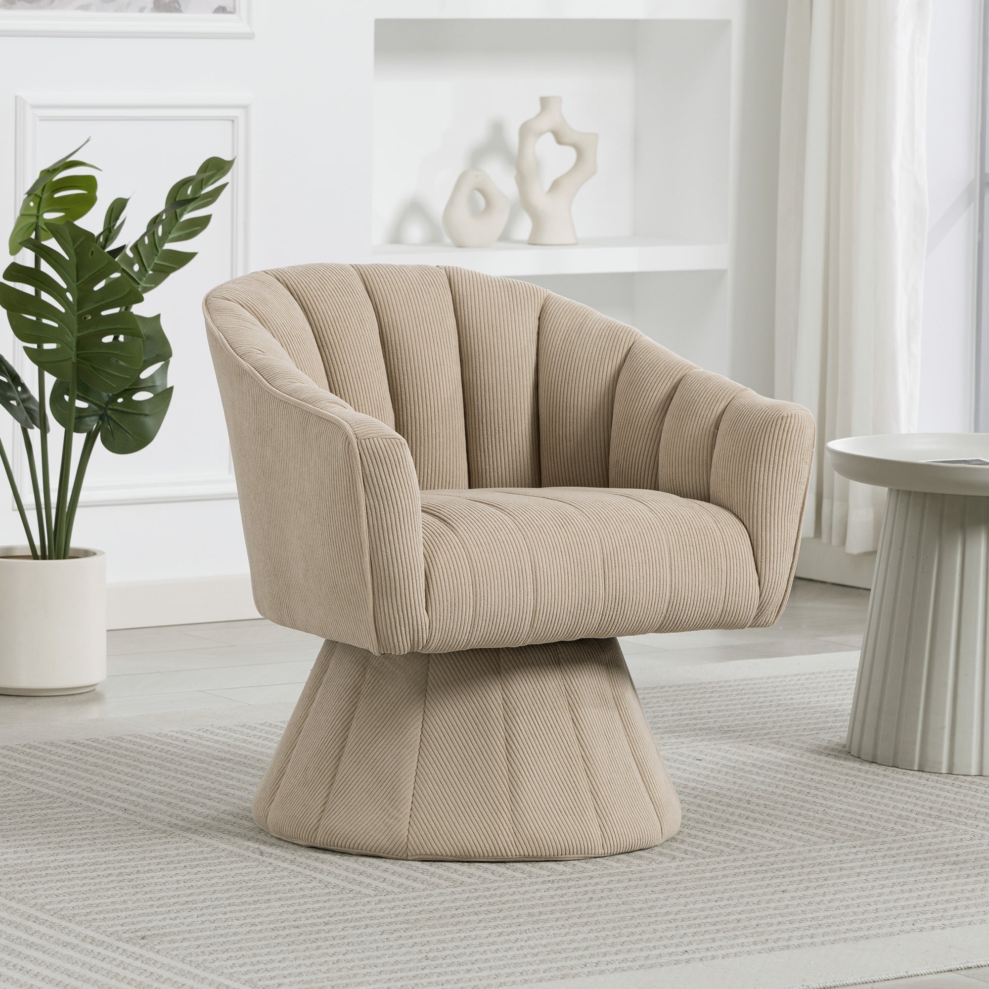 360° Swivel Chair with Ergonomic Cushions and Wraparound Armrests, Khaki