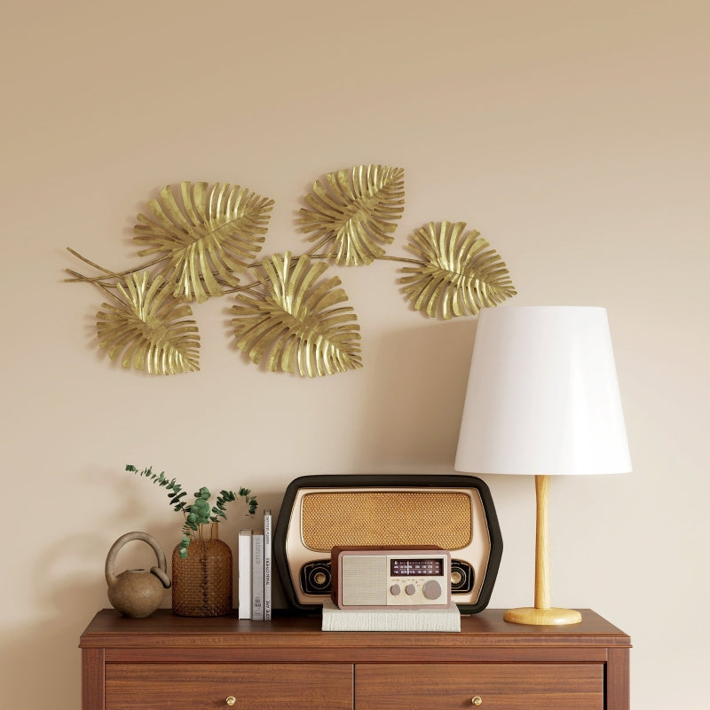 Wall Decor Set, Leaf Shape, Gold Metal