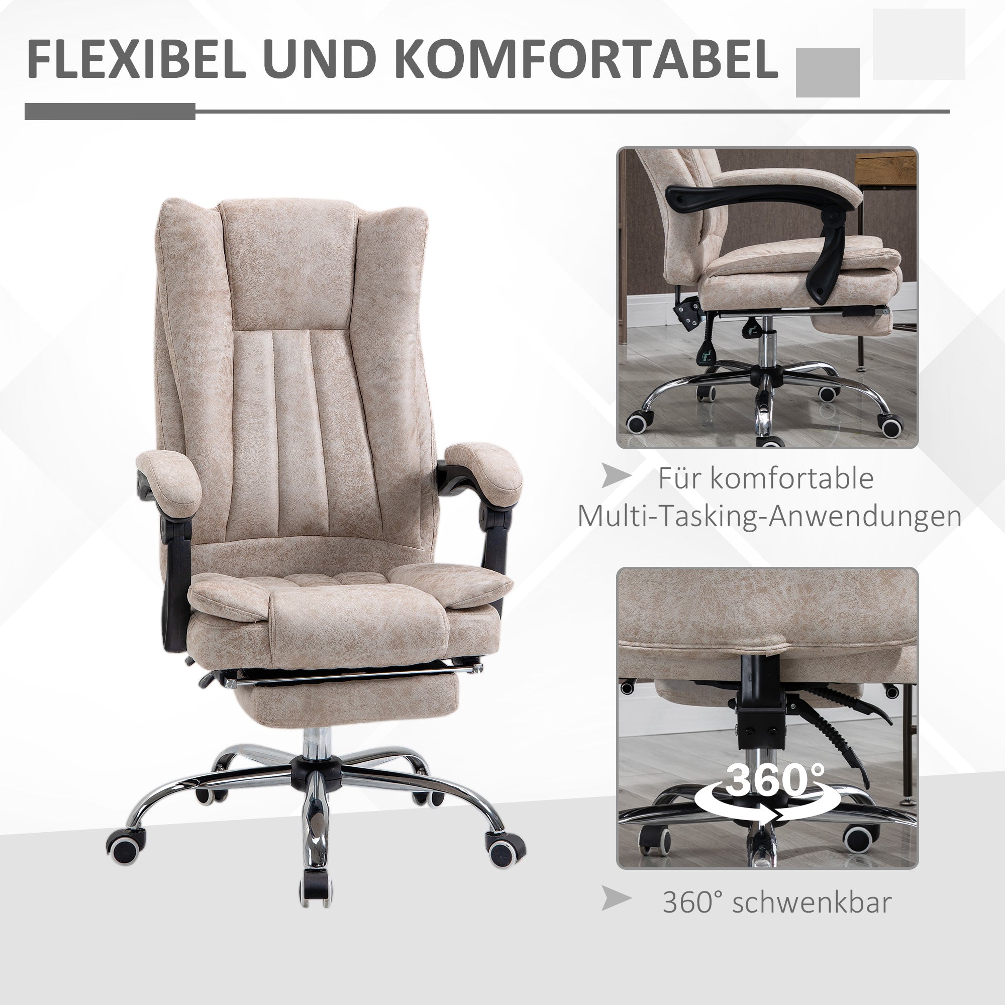 Vinsetto Office Chair Swivel Reclining Footrest Height Adjustable Microfiber
