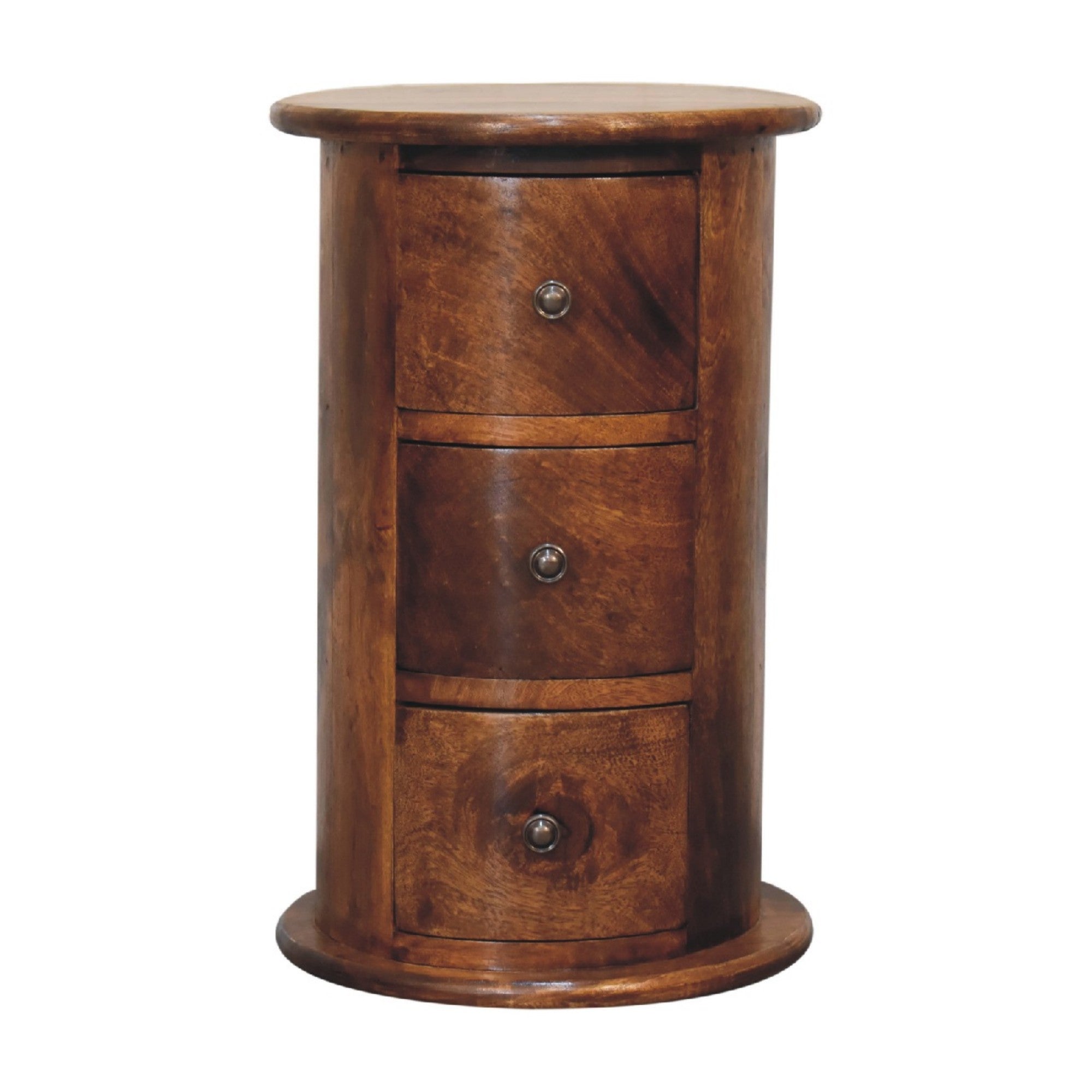 Solid Wood Mini Drum Chest with 3 Drawers, Dark Brown