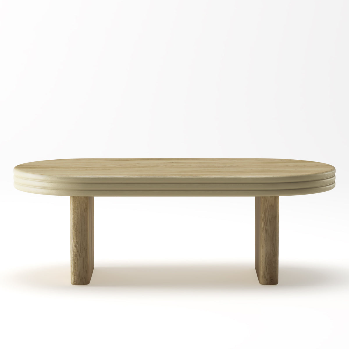 Mid Century Modern Oval Fluted Coffee Table Rustic Wood 120cm - Natural