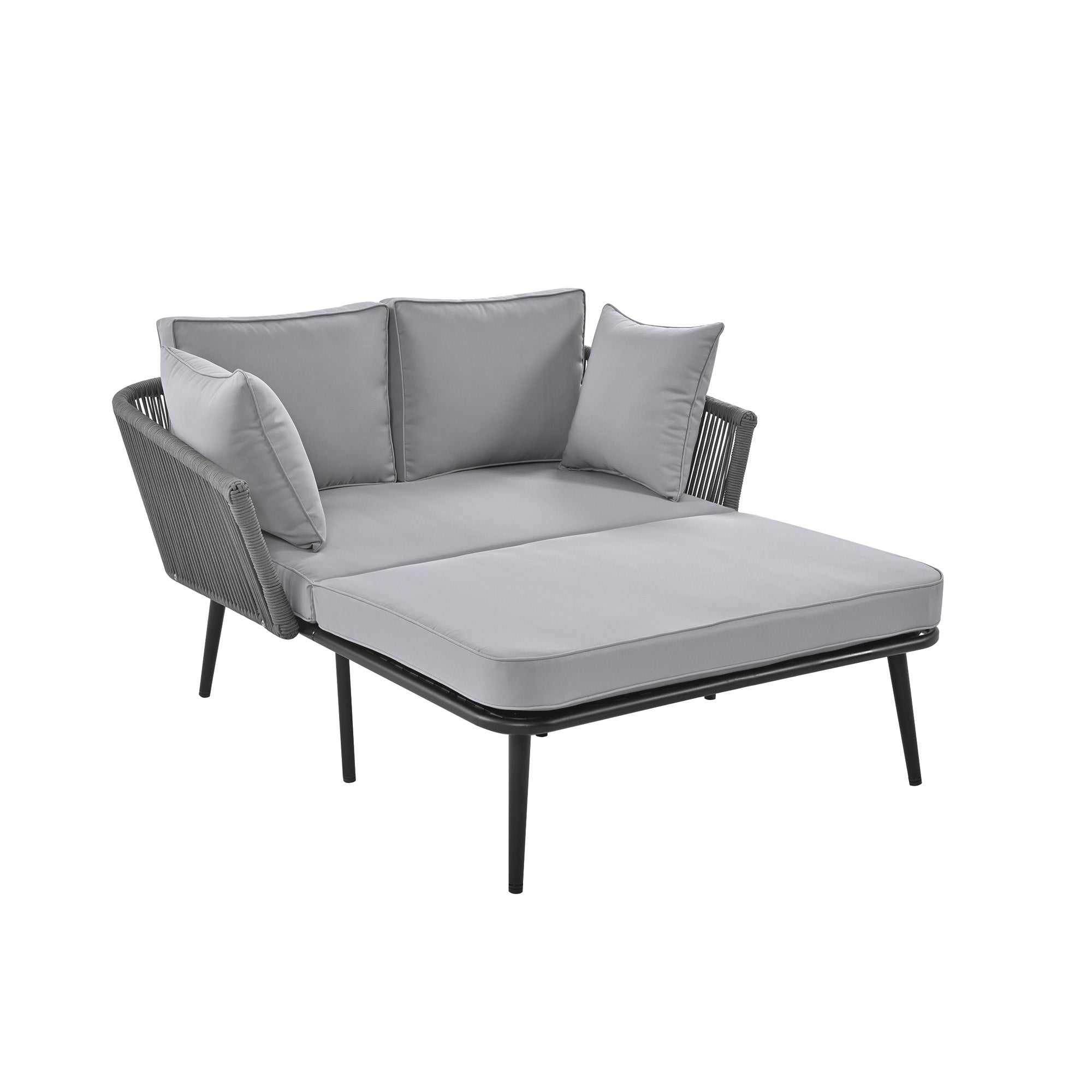 Garden Sofa and Sun Lounger with 2 Cushions and 2 Pillows, Grey