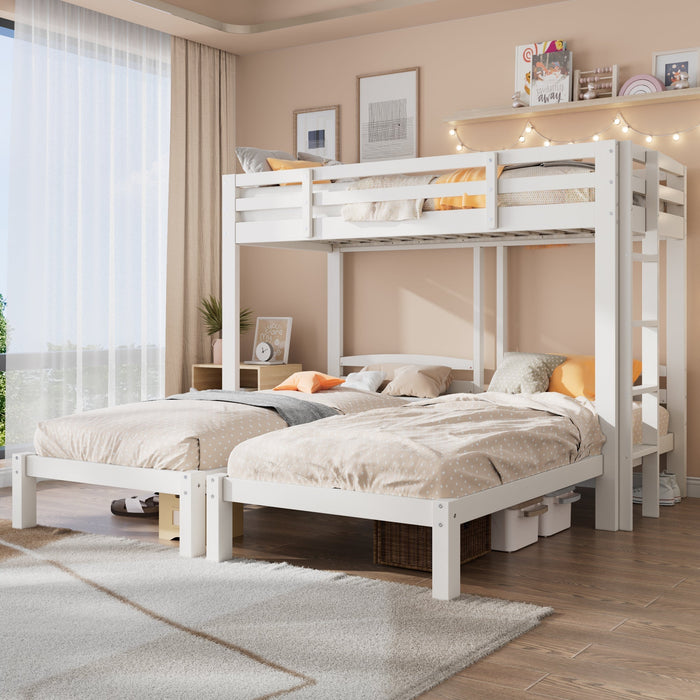 Triple Bunk Bed 90x200cm Side Ladder for Children/Teens, White