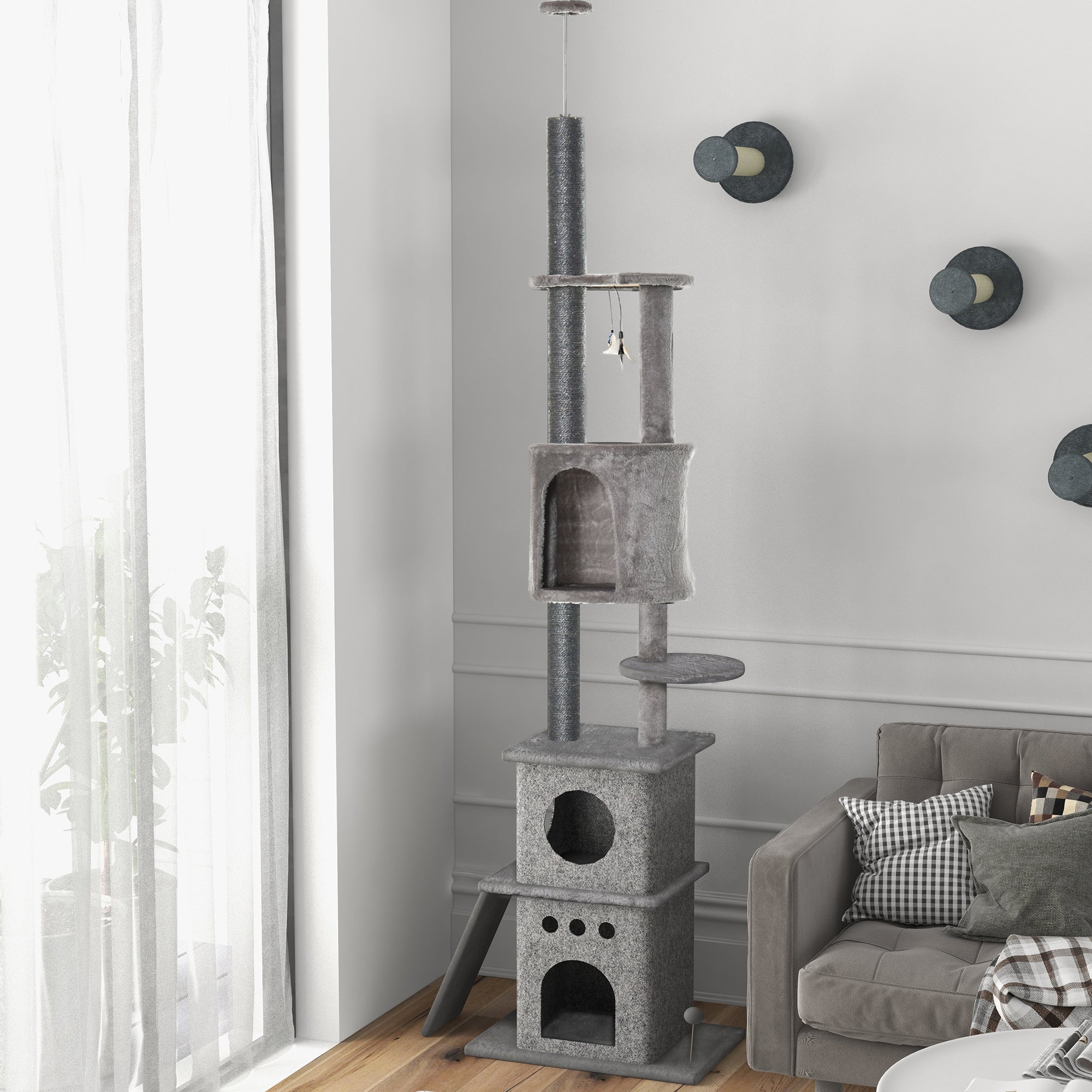 Cat Tree, XXL, Height-Adjustable, Sisal, Light Grey