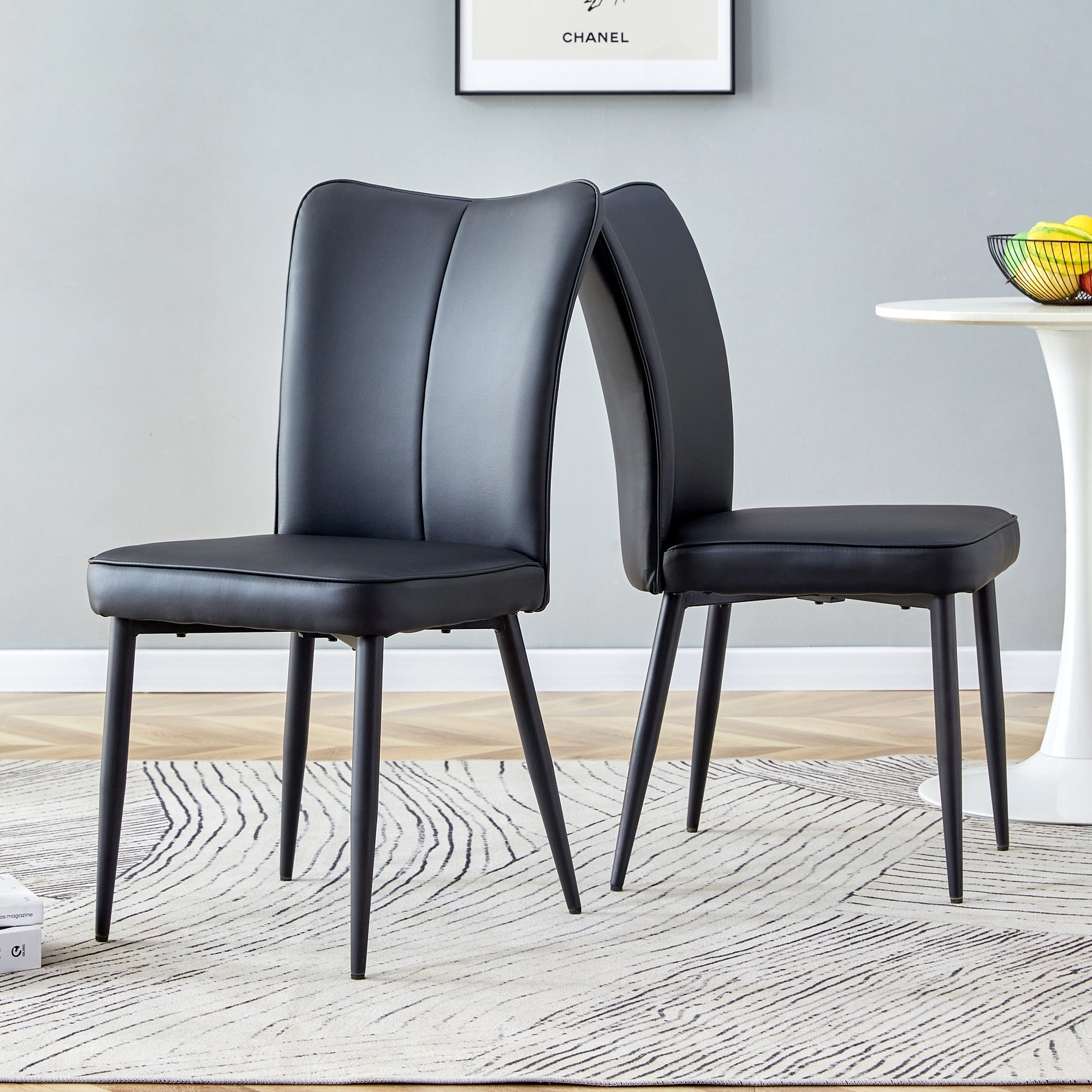 Dining Chairs Set of 2 Modern Design 89cm High - Black PU