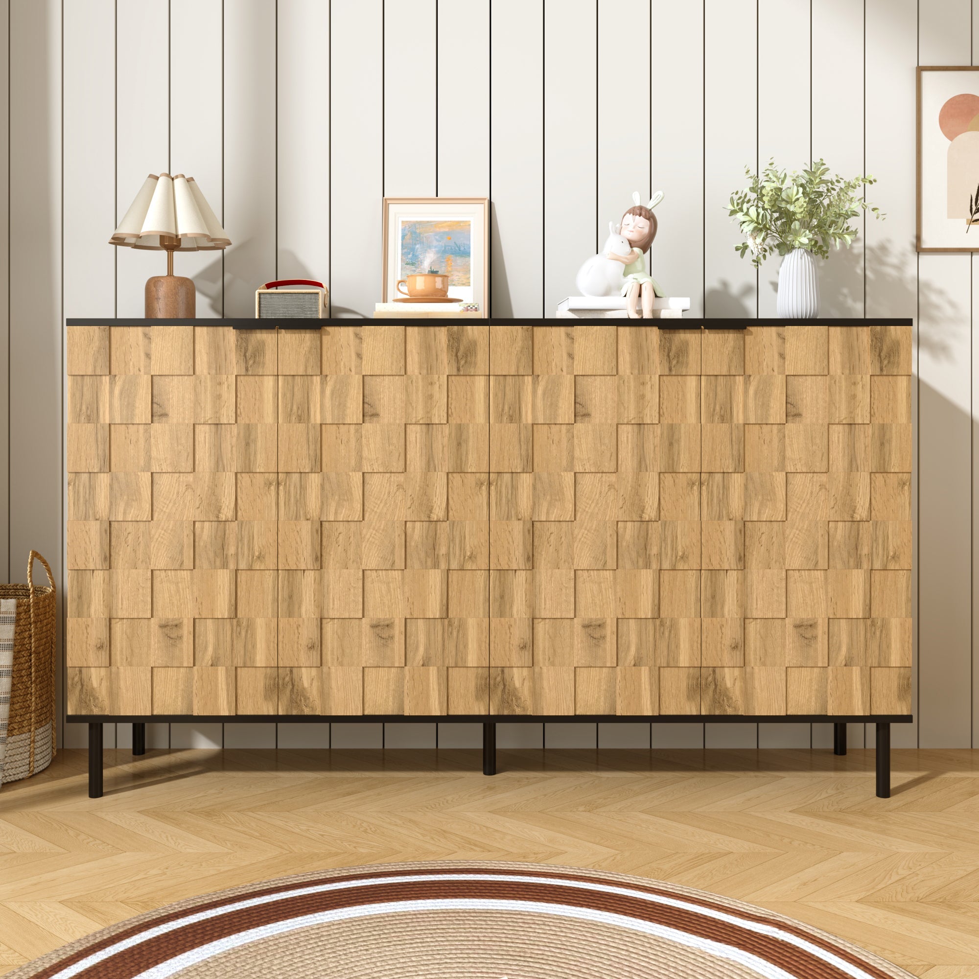 Mosaic Sideboard, 2-Door Storage Cabinet with Metal Feet, Wood-Look Chipboard