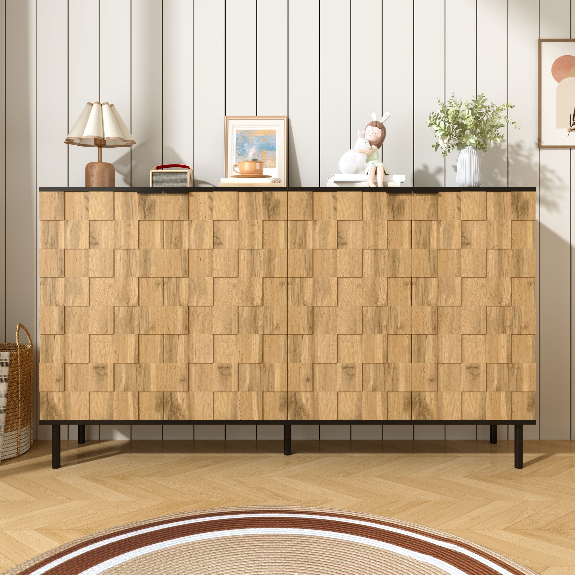 Mosaic Sideboard, 2-Door Storage Cabinet with Metal Feet, Wood-Look Chipboard