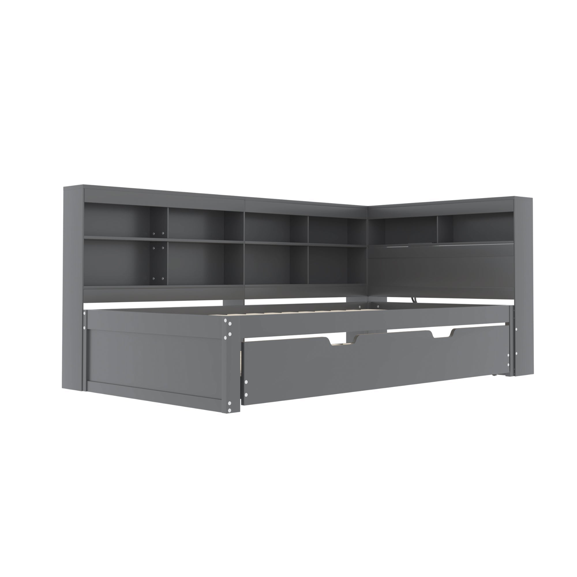 Multifunctional Sofa Bed with Extendable Bed, USB Socket and Storage, Grey Solid Wood