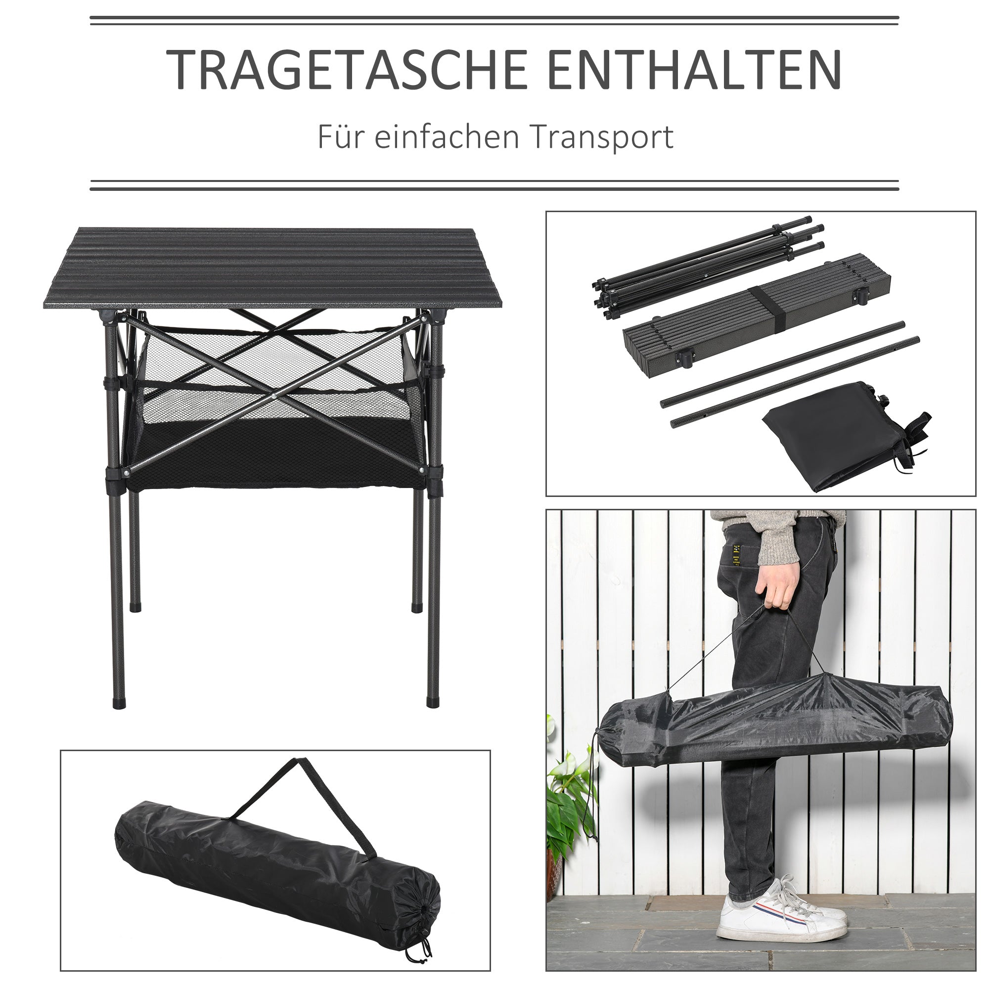 Camping Table Foldable Portable Lightweight Mesh Bag, Aluminum Black