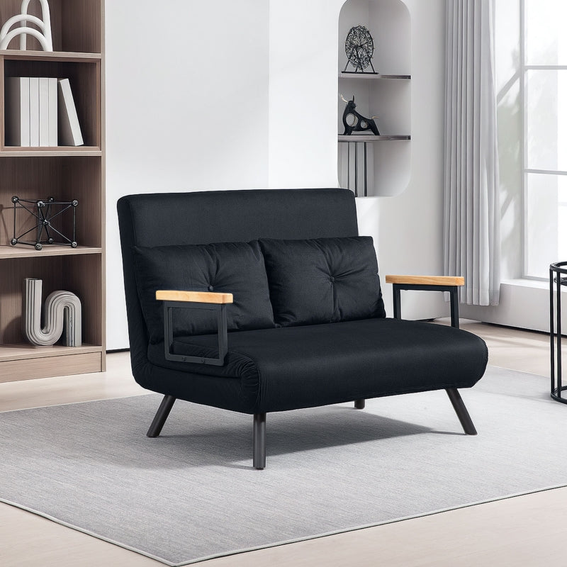 4-in-1 Double Sofa Bed, Convertible with Pillows, Velvet-Feel Black