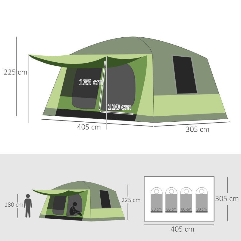 Camping Tent Dome Family Tent 4-8 Person 2 Sleeping Cabins