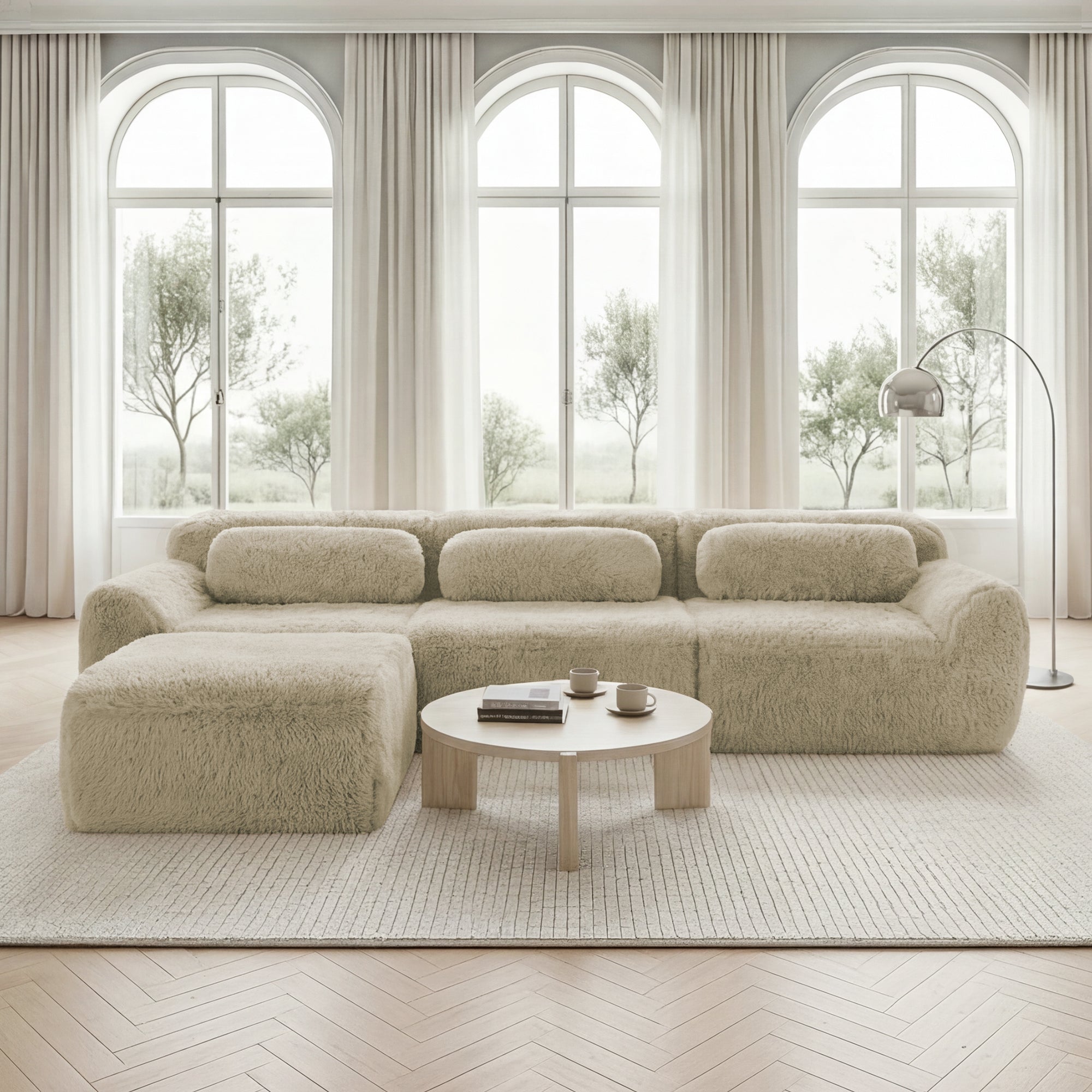 L-shaped Modular Sofa Plush Fabric Deep Frameless - Light Khaki