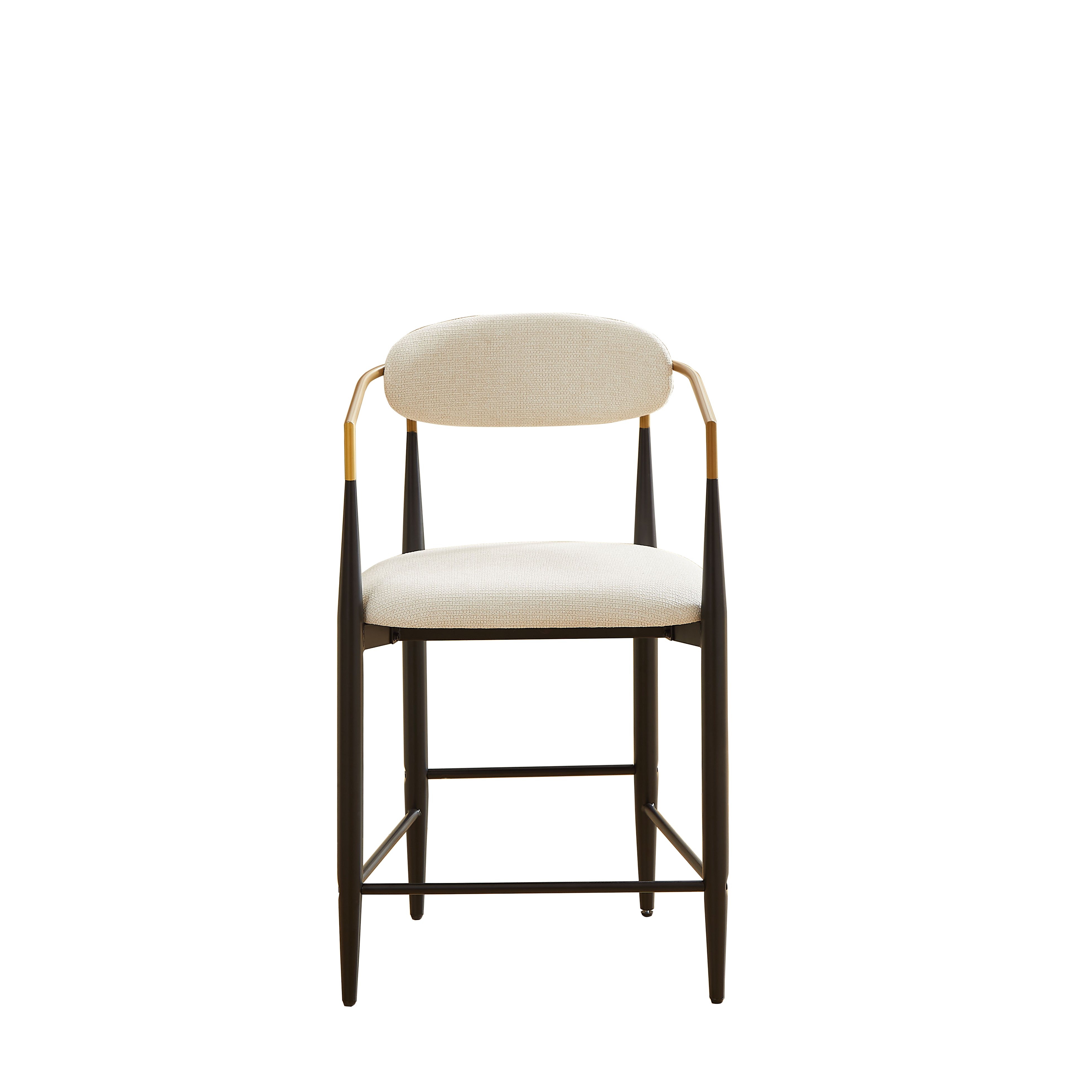 Set of 2 Bar Stools Armrests French Country Style Black/Gold - Cream Fabric