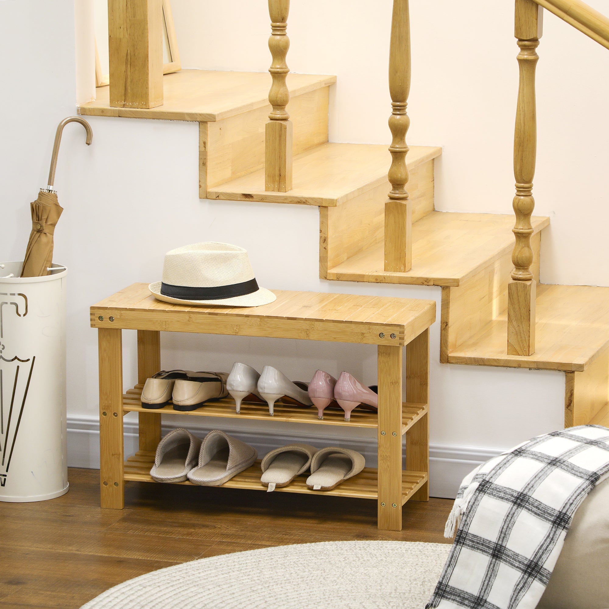 Bamboo Shoe Bench, 3-Tier 6 Pairs 70x28x45cm, Natural
