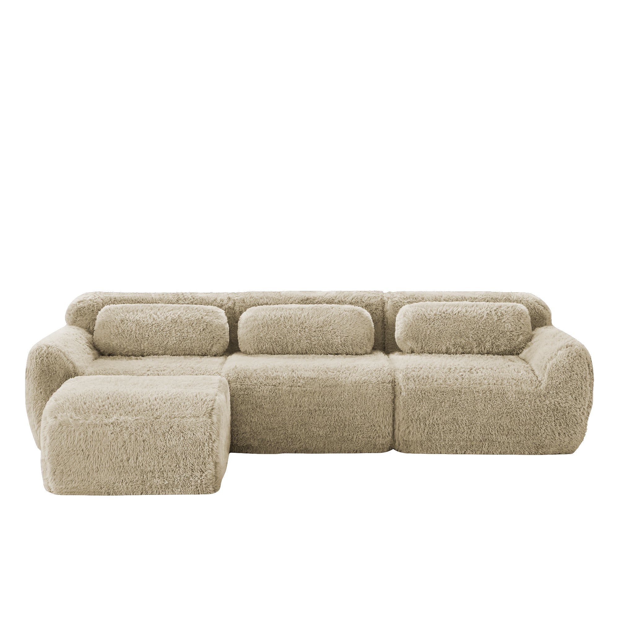 L-shaped Modular Sofa Plush Fabric Deep Frameless - Light Khaki