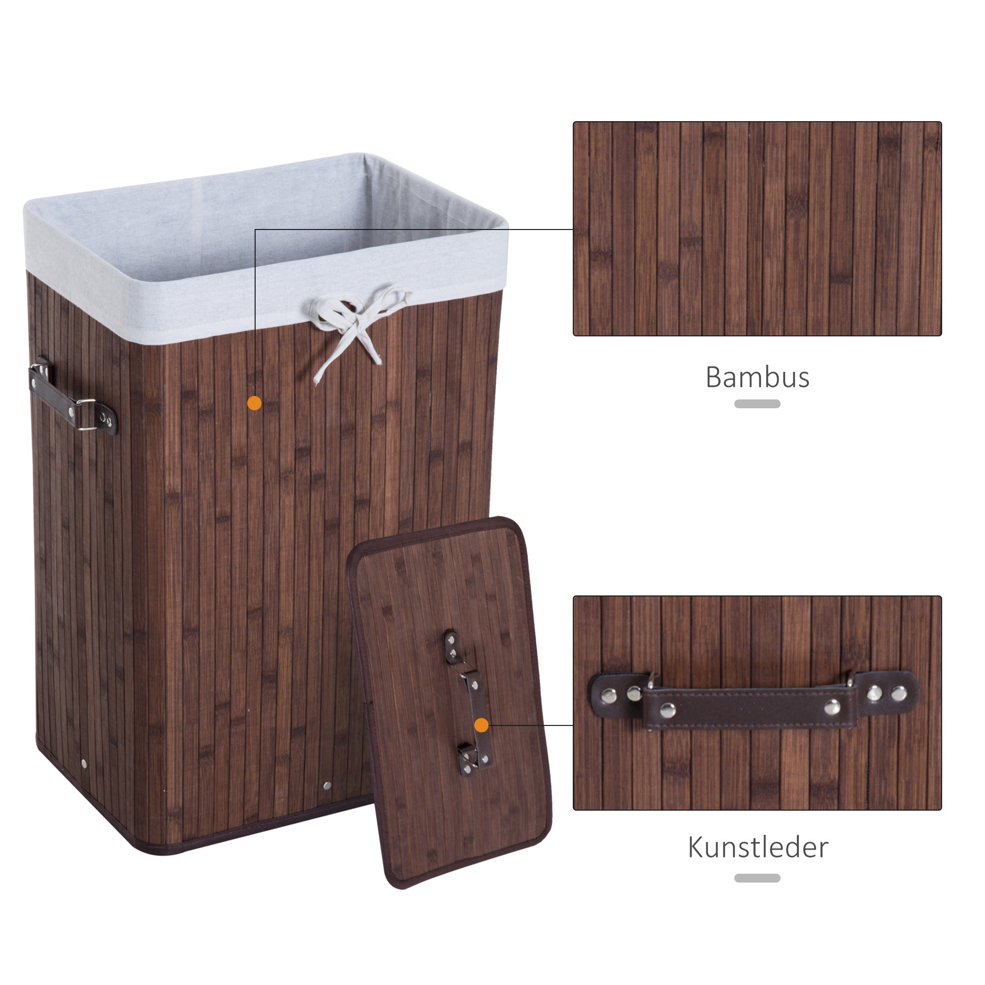 Laundry Basket 72L Foldable Washable Bamboo Dark Brown
