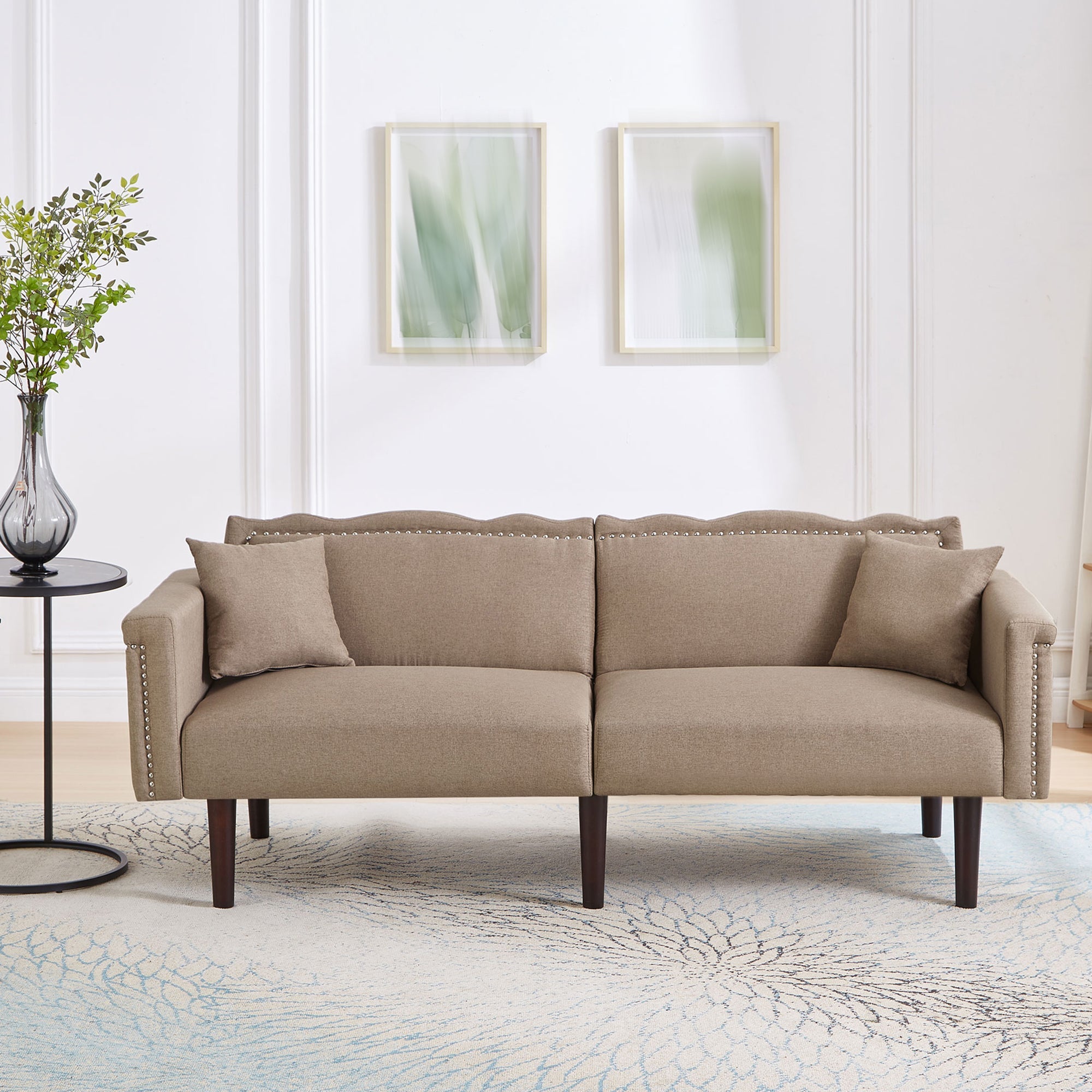 2-in-1 Multifunctional Sofa Bed, Two-Seater Reclining with Adjustable Backrests, High-Density Foam, Cotton Linen