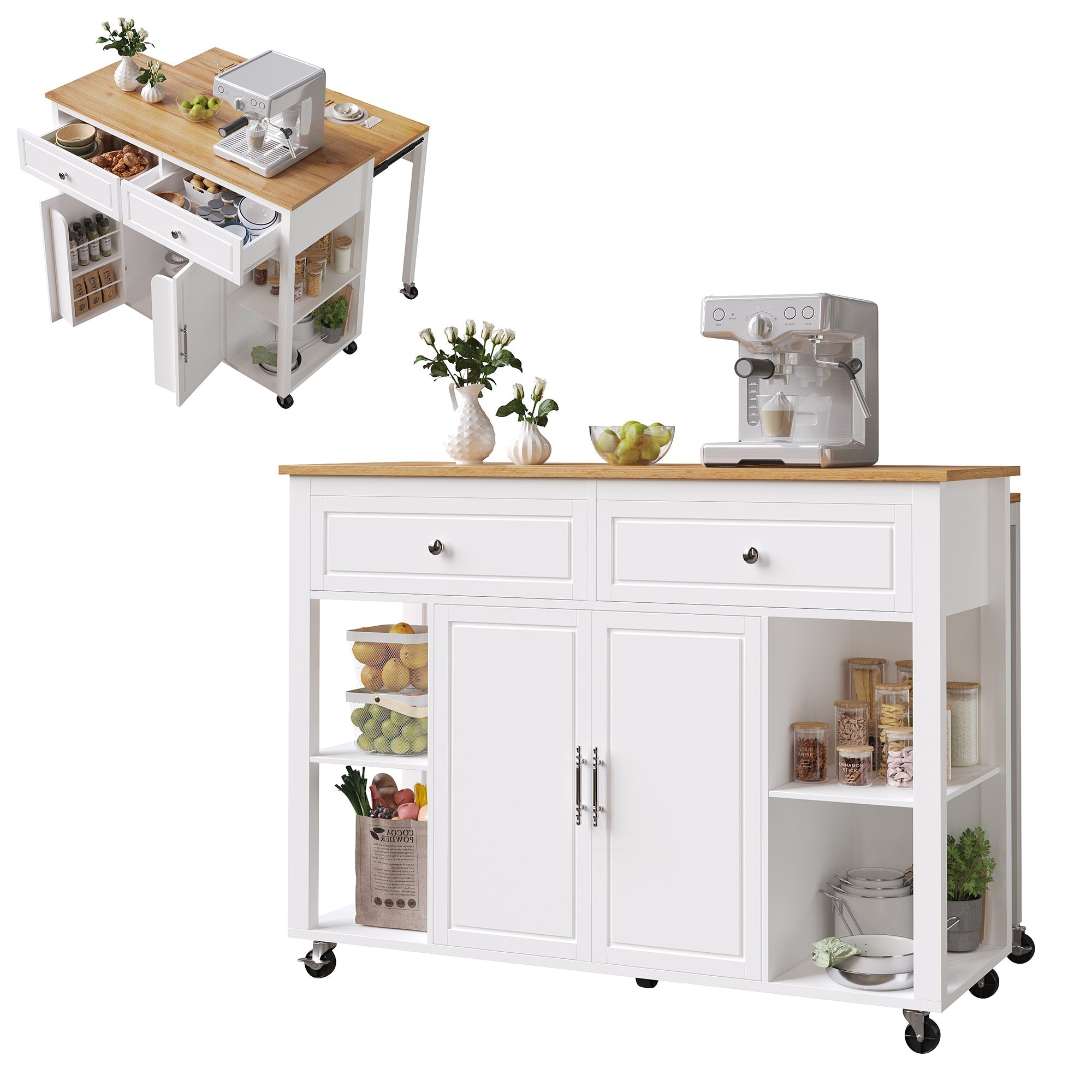 Kitchen Island Mobile Serving Trolley Storage 2 Drawers - Wood Grain
