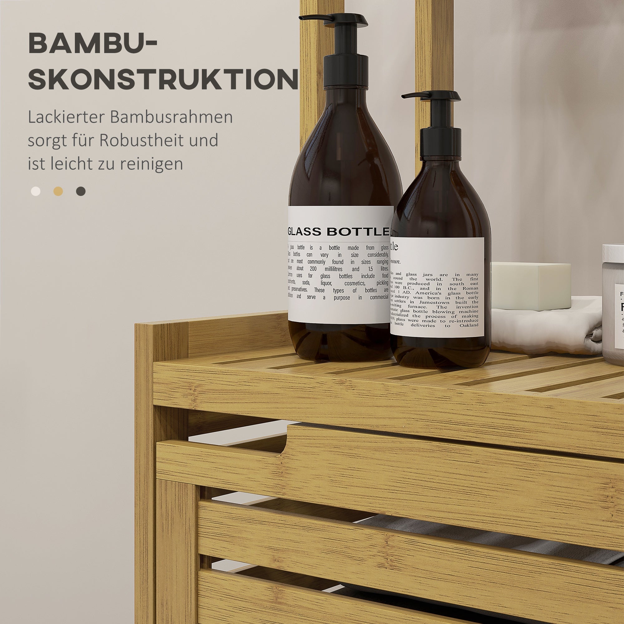 Bathroom Cabinet Bamboo, Cupboard 3 Open Shelves Anti-Tip, Natural Wood