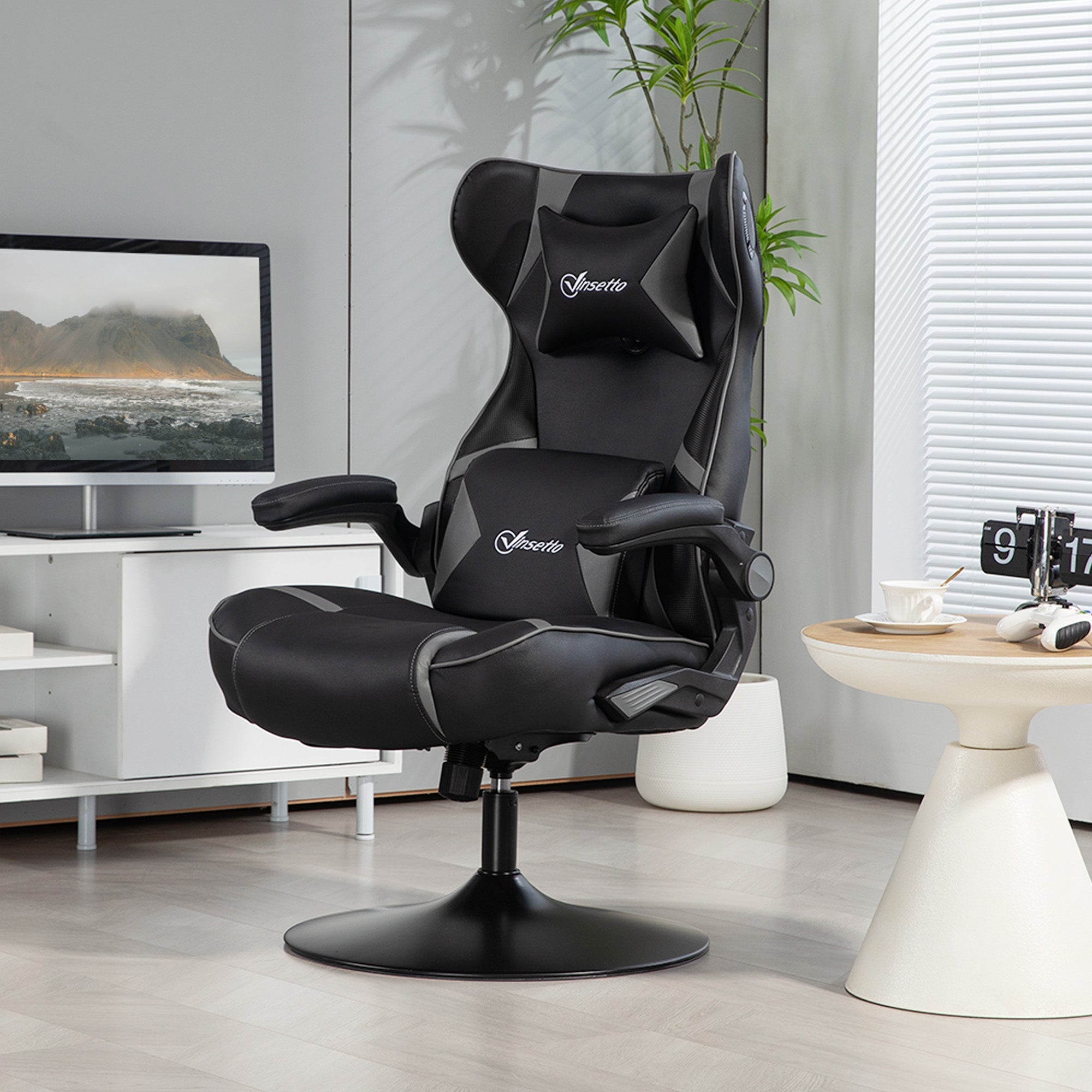 Gaming Chair, Ergonomic Rocking Swivel with Speakers, 120kg Capacity, Black/Grey