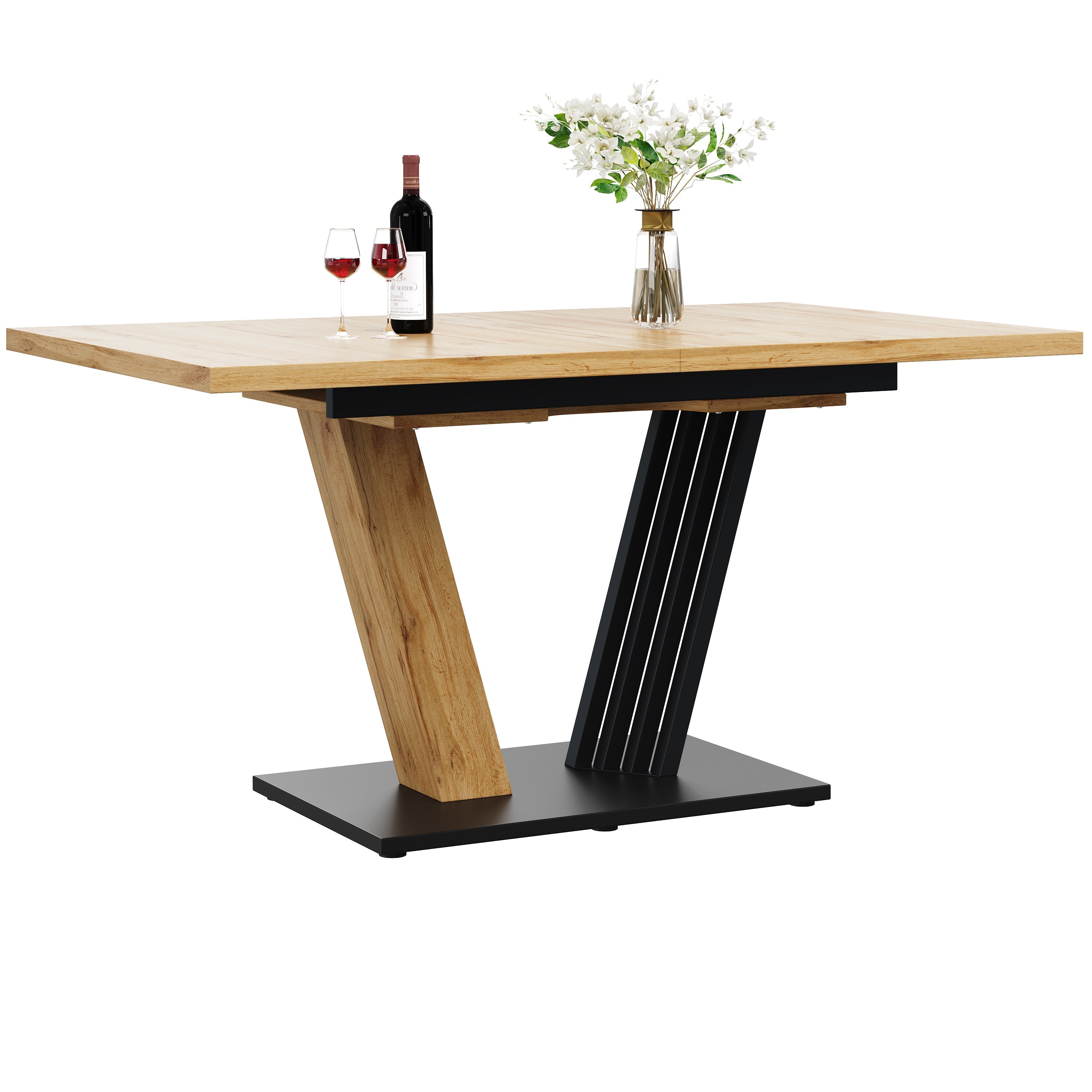 Extendable Dining Table with Wing-Shaped Legs, 120-160 cm, Wood Look