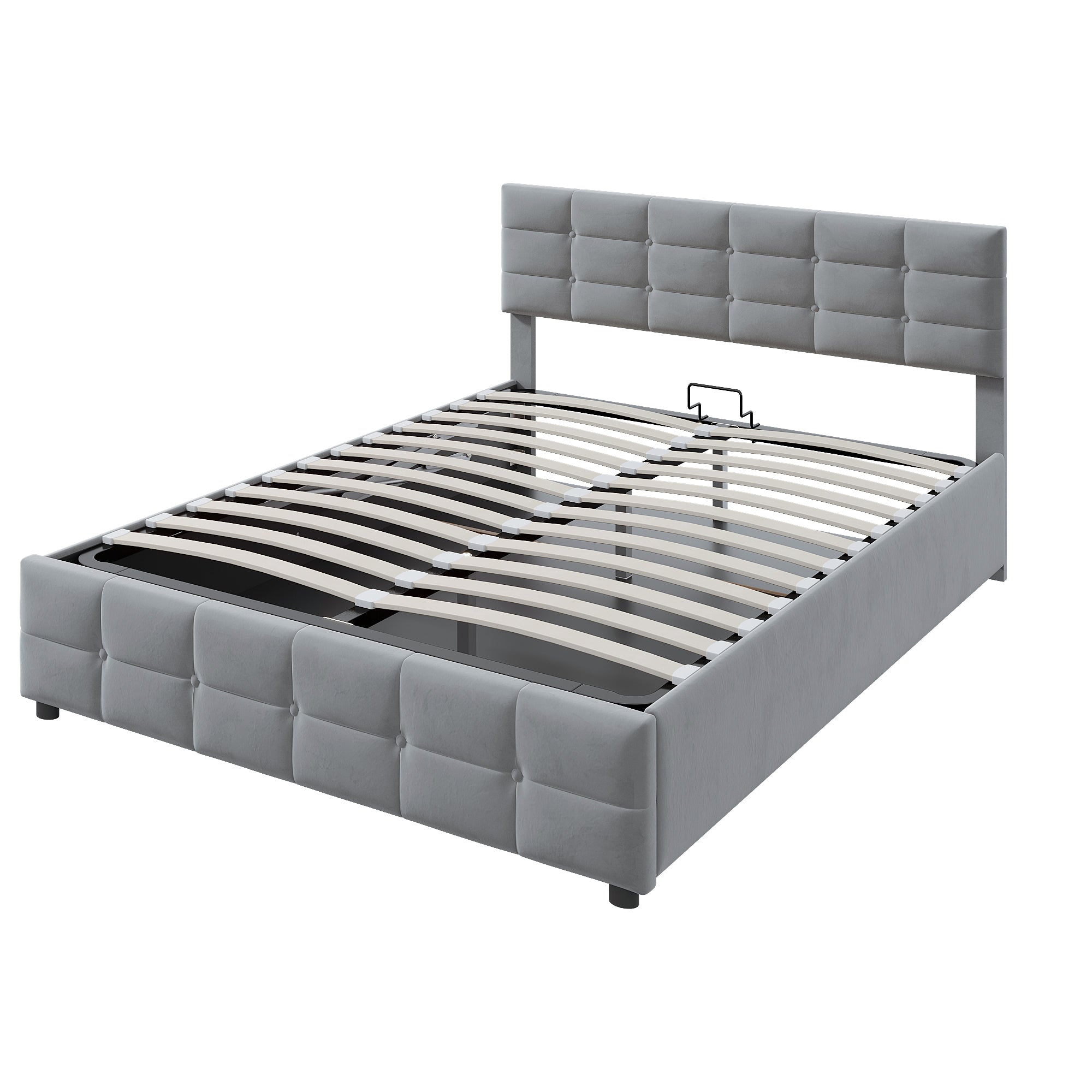 Upholstered Bed, 180*200cm Hydraulic Single with Slatted Frame, Dutch Velvet Grey