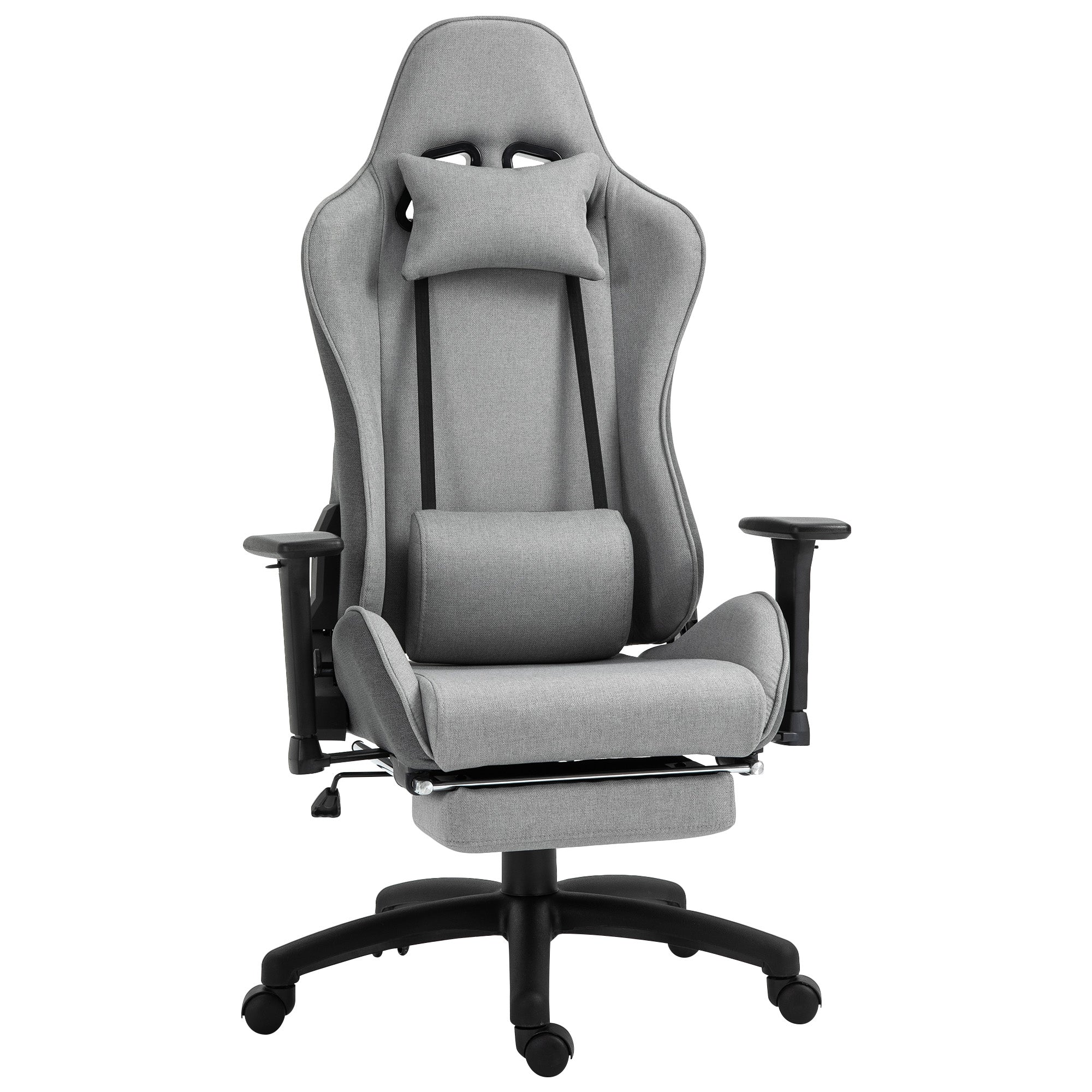 Vinsetto Office Chair, Adjustable Armrests, Lumbar Cushions, Rocker Function, Grey Fabric