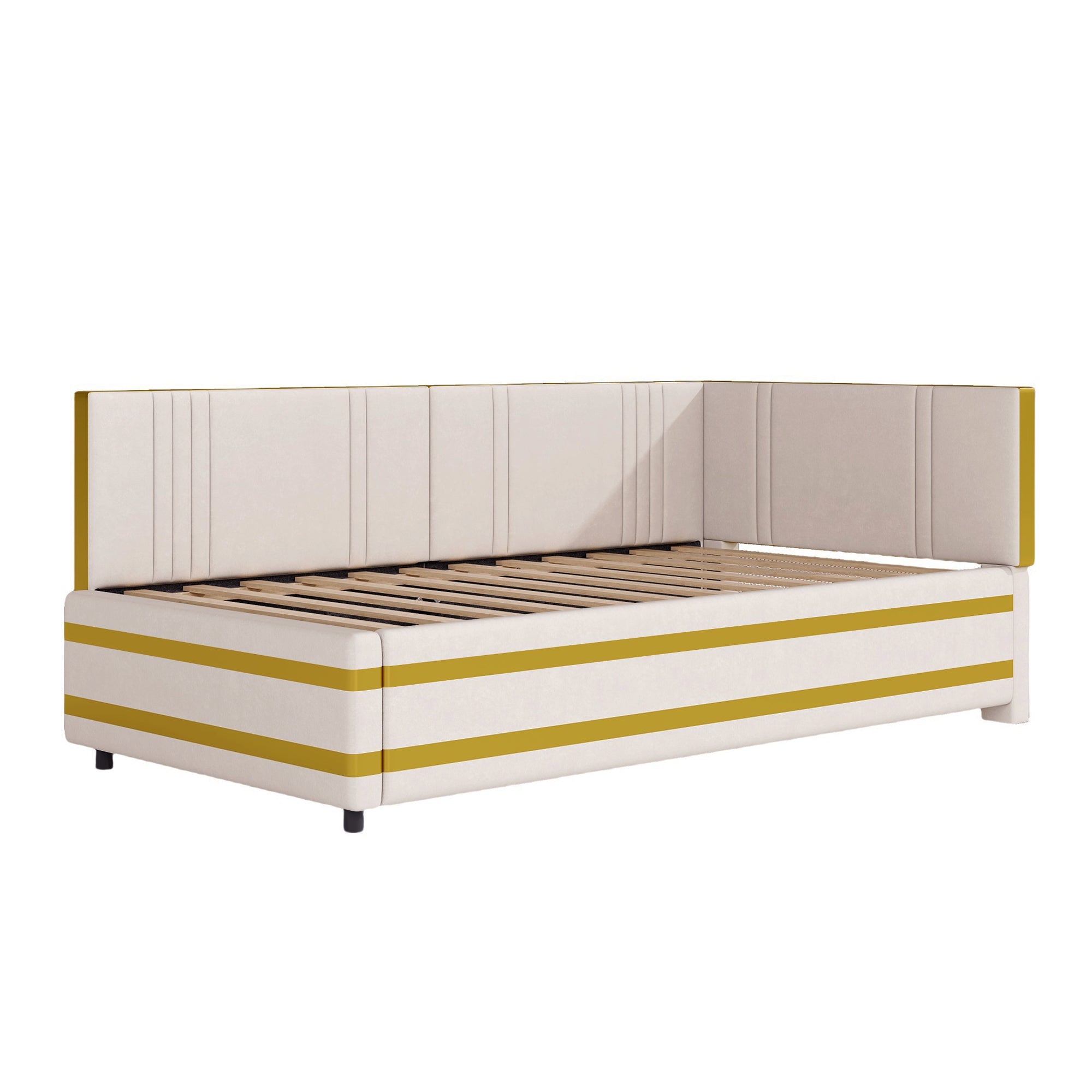 Upholstered Bed Sofa Bed 90*200 Multifunctional with Slatted Frame, Velvet Beige