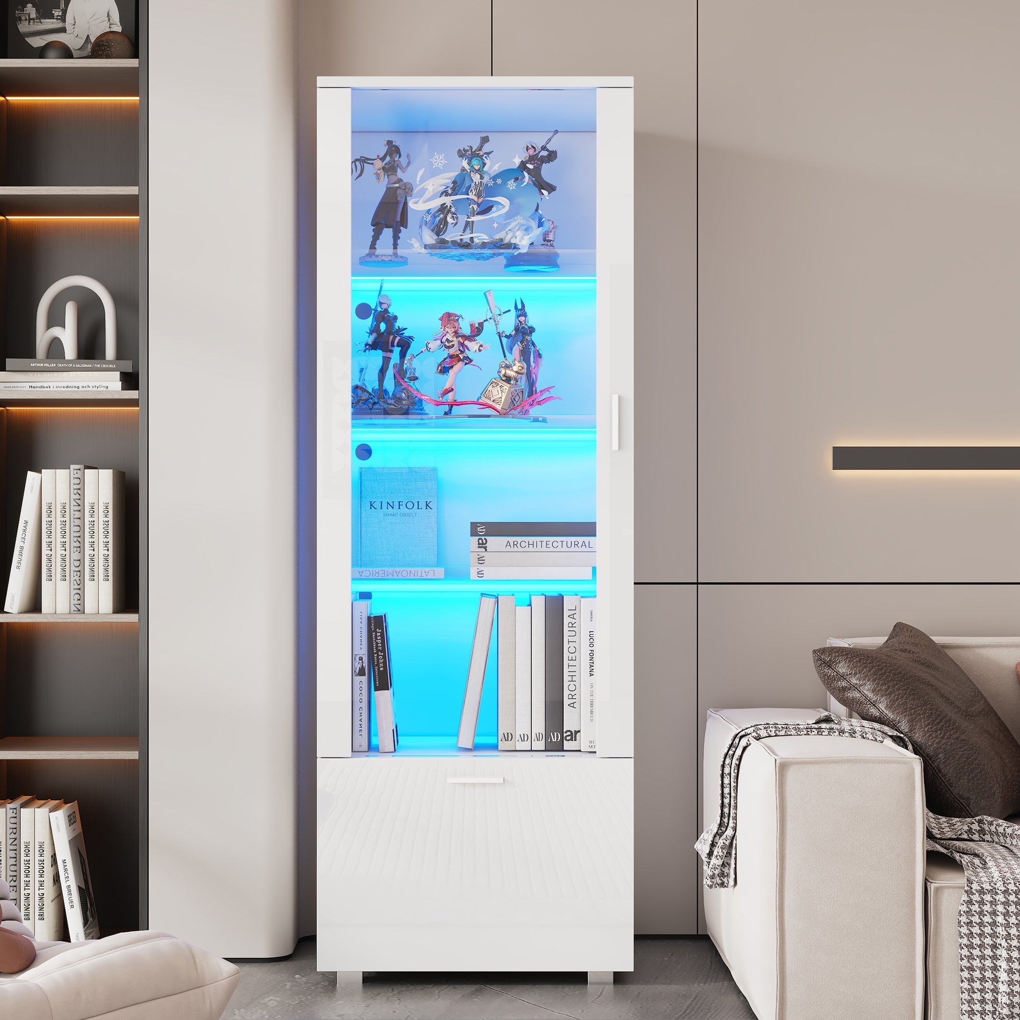 Display Cabinet with LED Lighting and Acrylic Doors, White High Gloss
