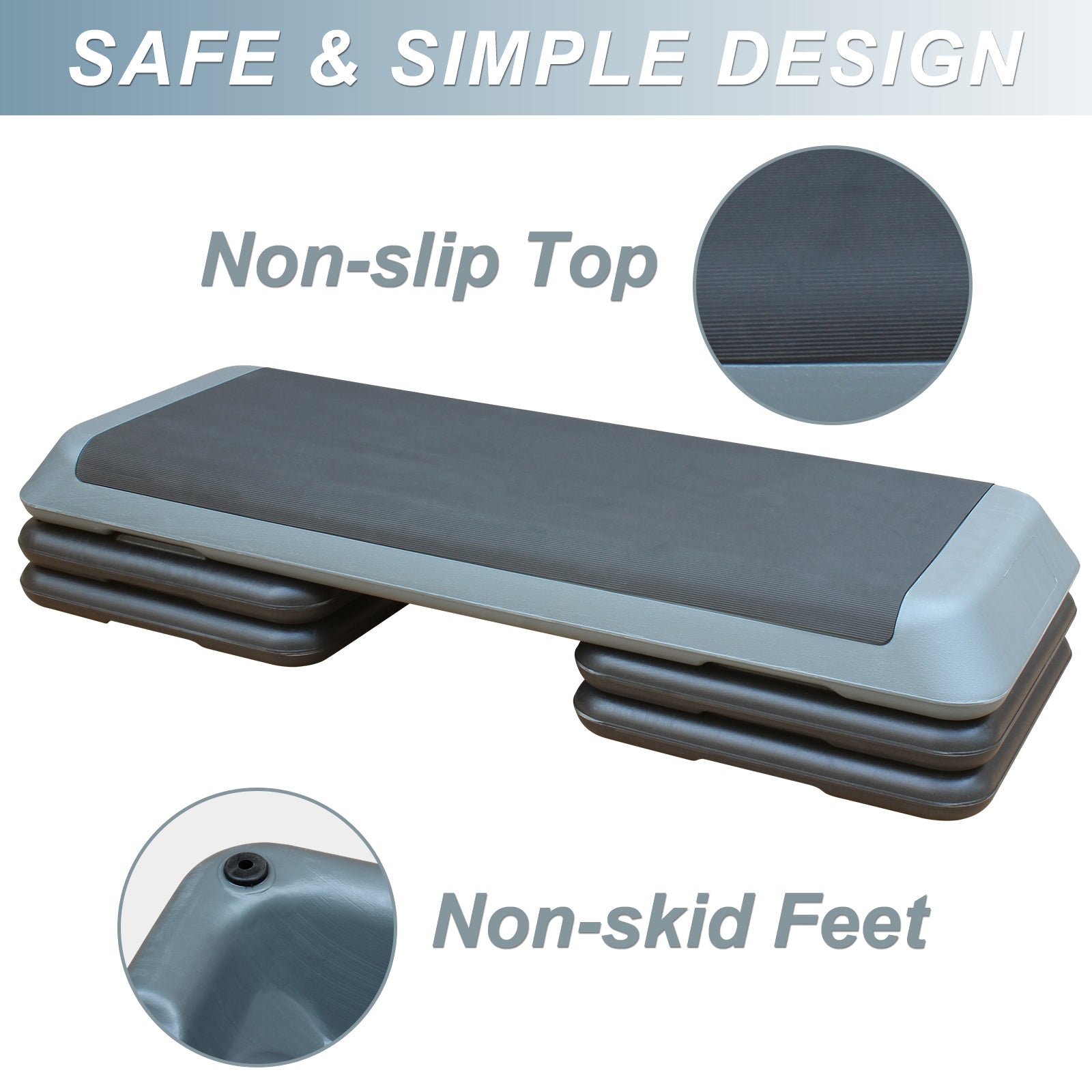 Aerobic Step Platform 110cm Adjustable Height with 4 Risers Home Gym Gray