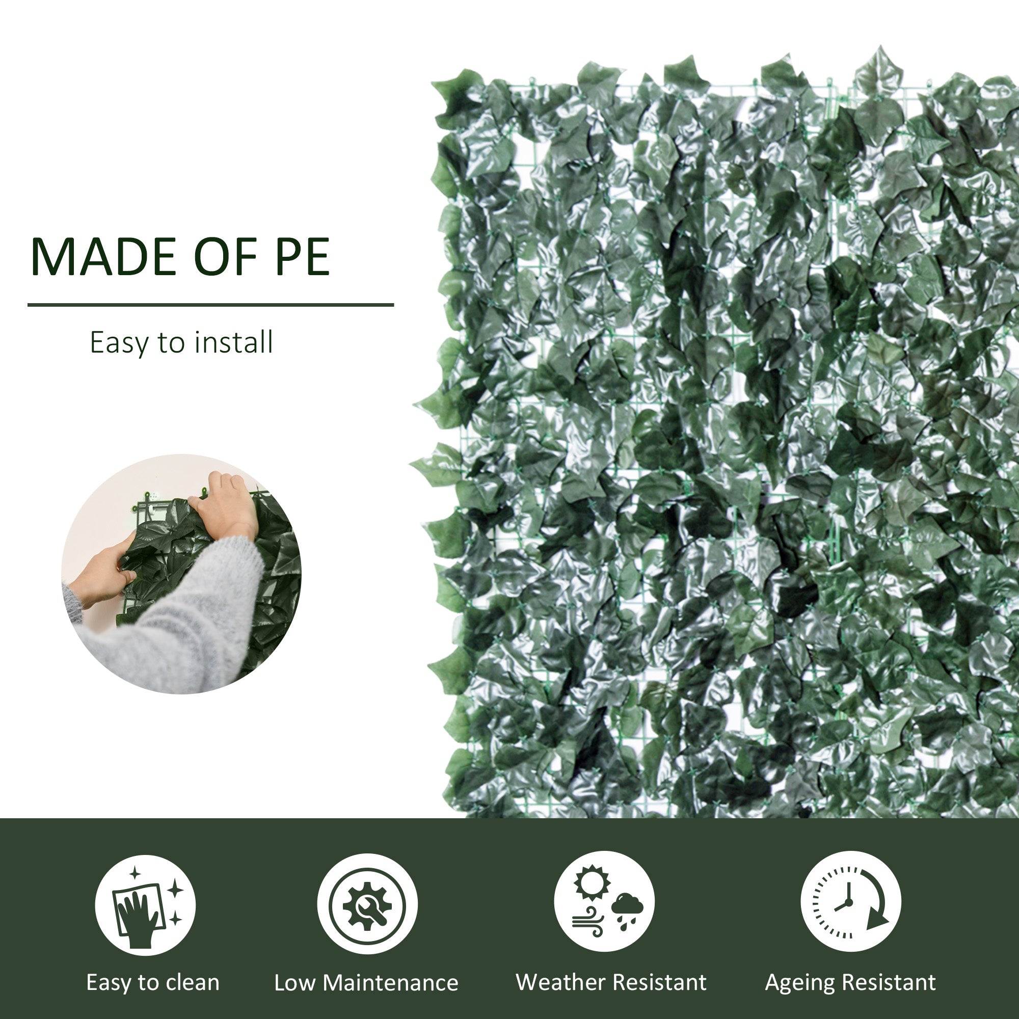 Artificial Leaf Hedge Screen Privacy Fence Panel, 2.4M x 1M, Dark Green