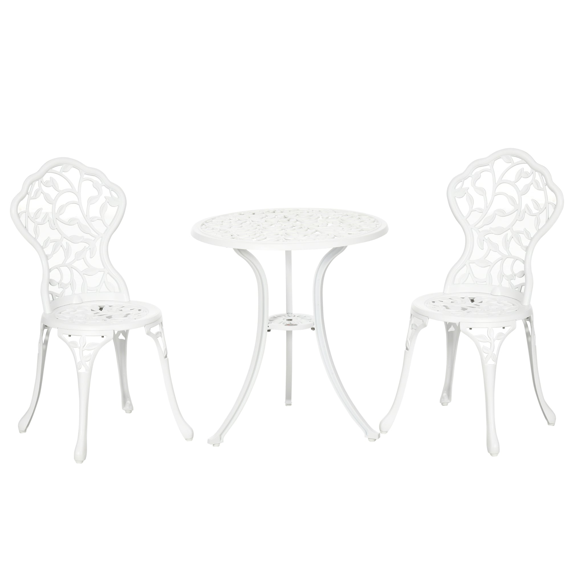 3 Pcs Bistro Set, Garden Dining Table Chairs Antique Outdoor Seat, Aluminium White