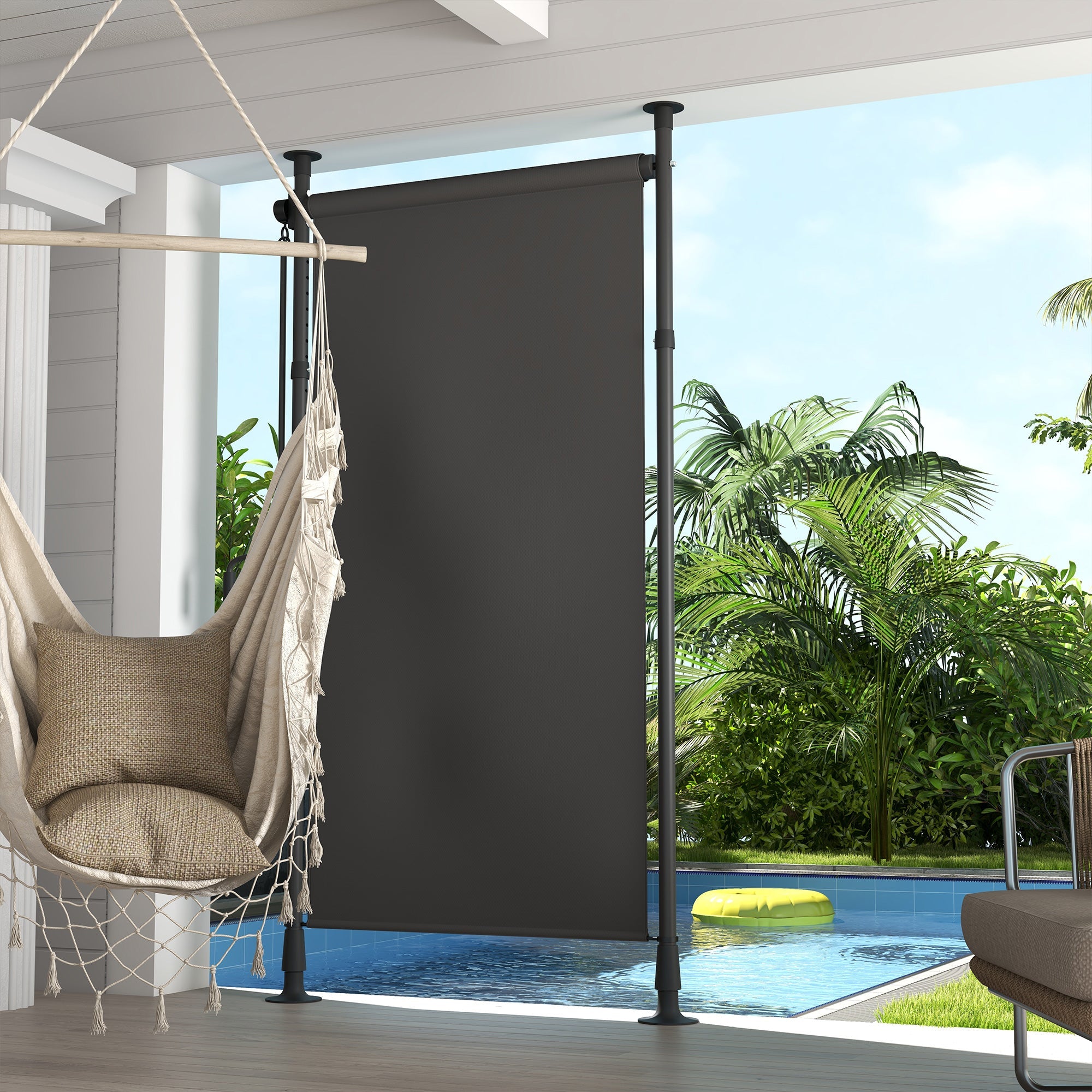 Vertical Awning Sunshade Balcony Blind 120x220-310cm Weatherproof Crank, Dark Grey Polyester