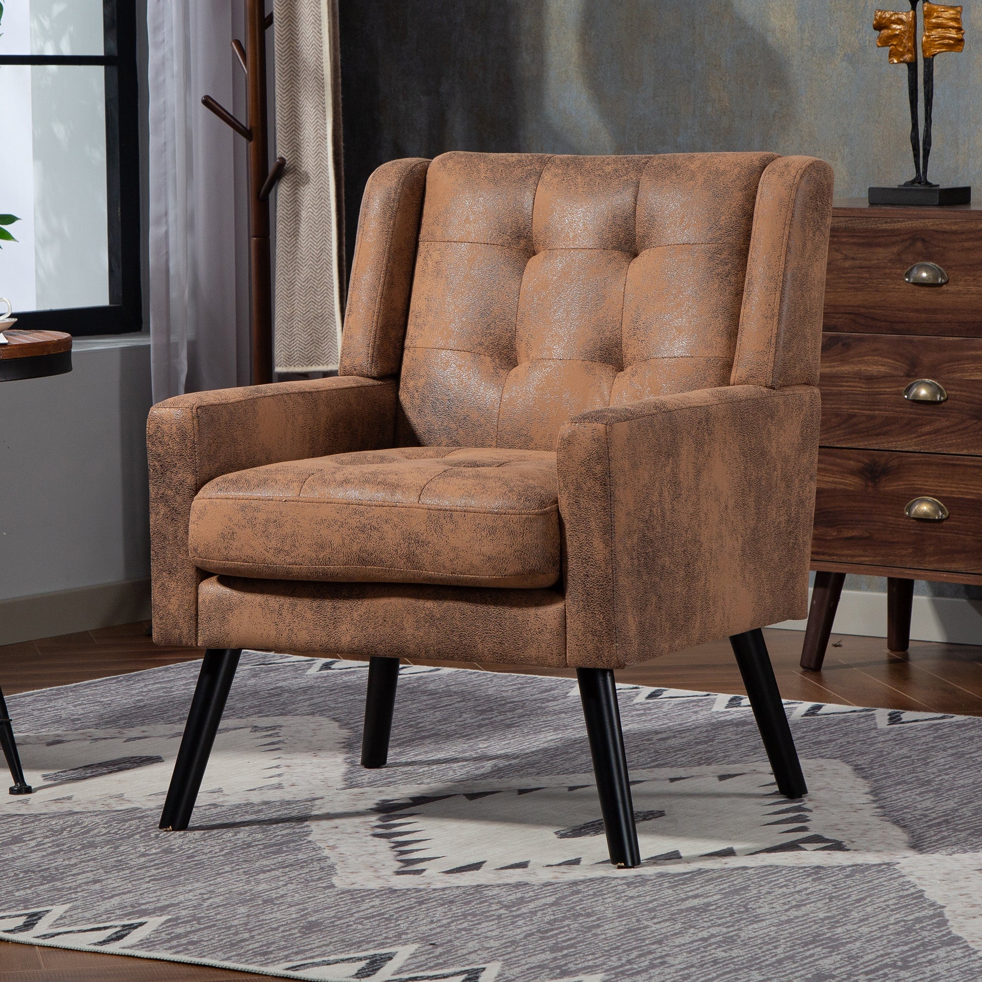 2-Piece Accent Armchair Set with High-Density Foam and Solid Wood Legs, Durable Fabric