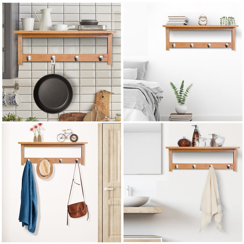 Wall-Mounted Coat Rack with Hooks 50cm - Natural Wood