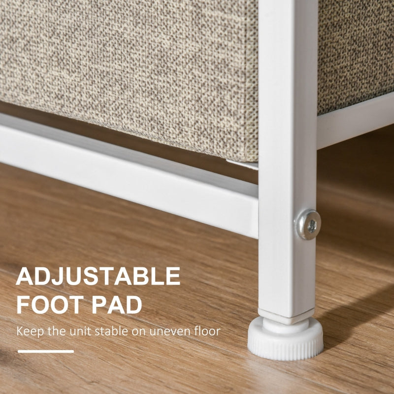 Vertical 3-Tier Linen Drawer Dresser Tower Organizer, Metal Frame Adjustable Feet, White, Oak and Light Grey