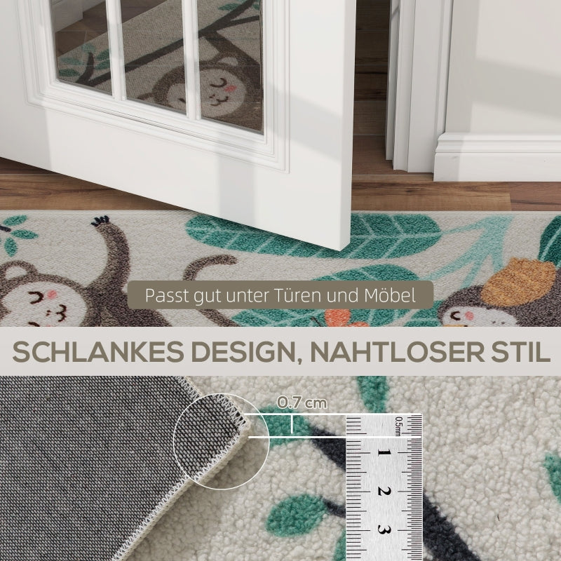 Fleece Rug, Jungle Pattern, Easy-Care, Cream White + Multi-Coloured