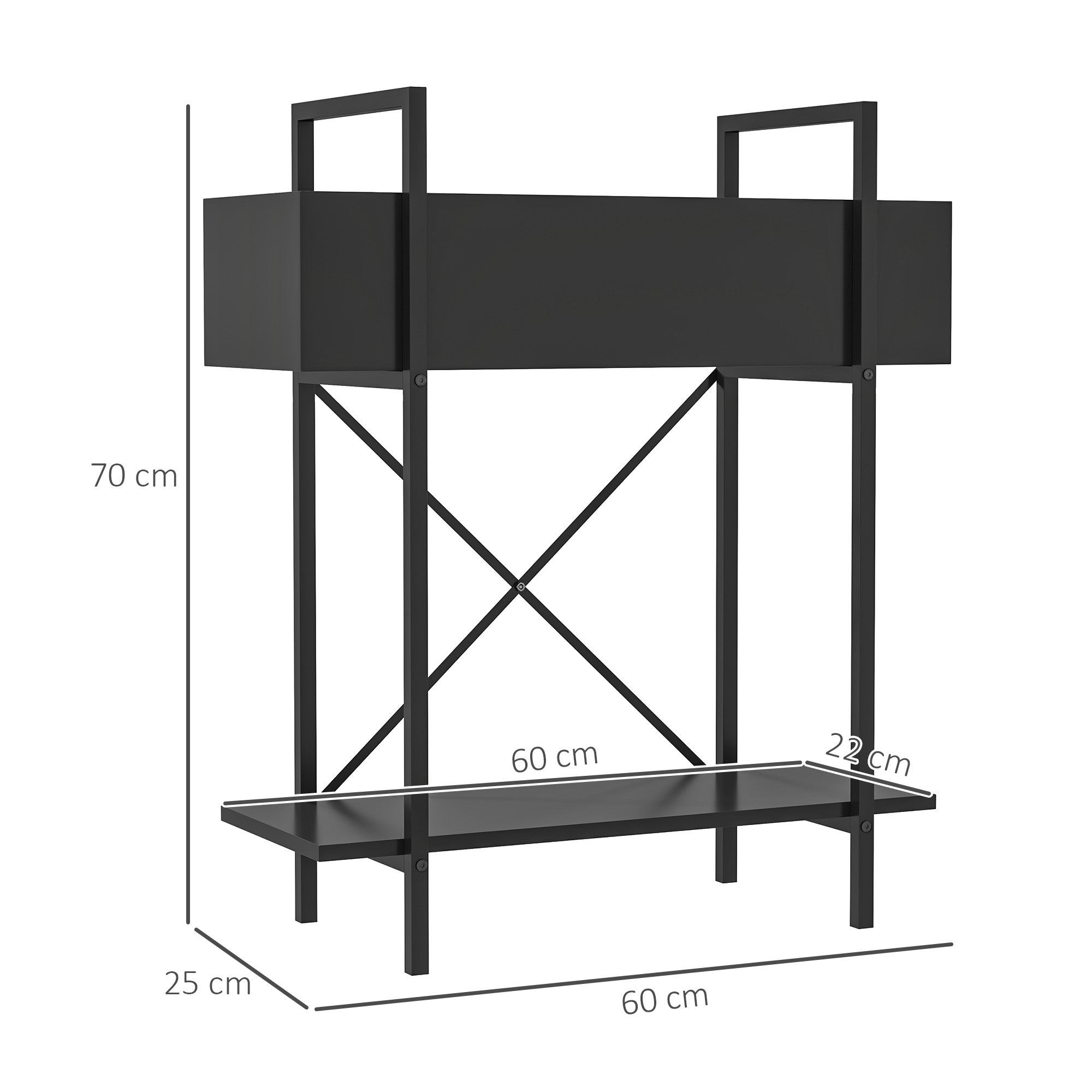 2-Tier Plant Stand, 70cm High, Metal, Black