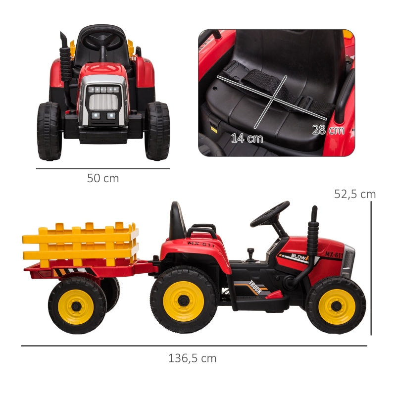 Electric Children's Tractor with Remote Control and 6 km/h Max Speed, Red and Black