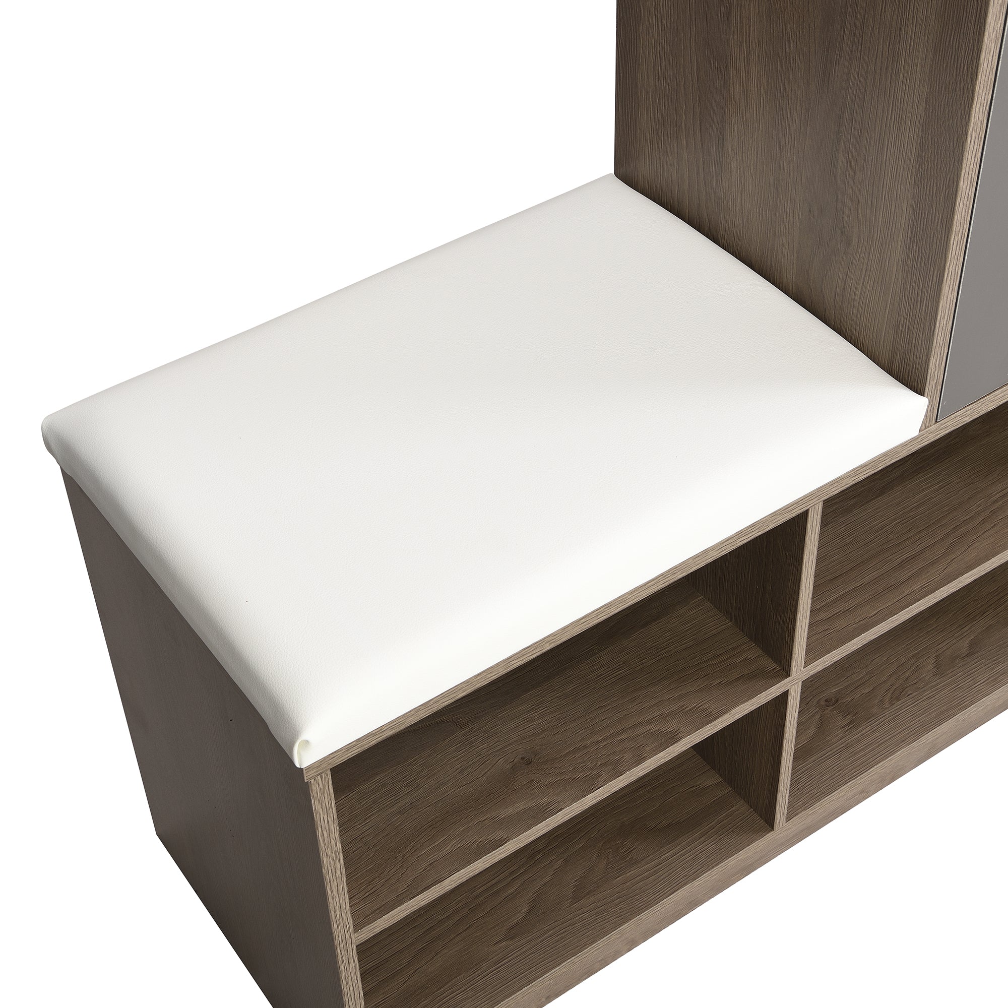 Shoe Storage Bench and Cabinet with Padded Seat, Adjustable Shelves, white