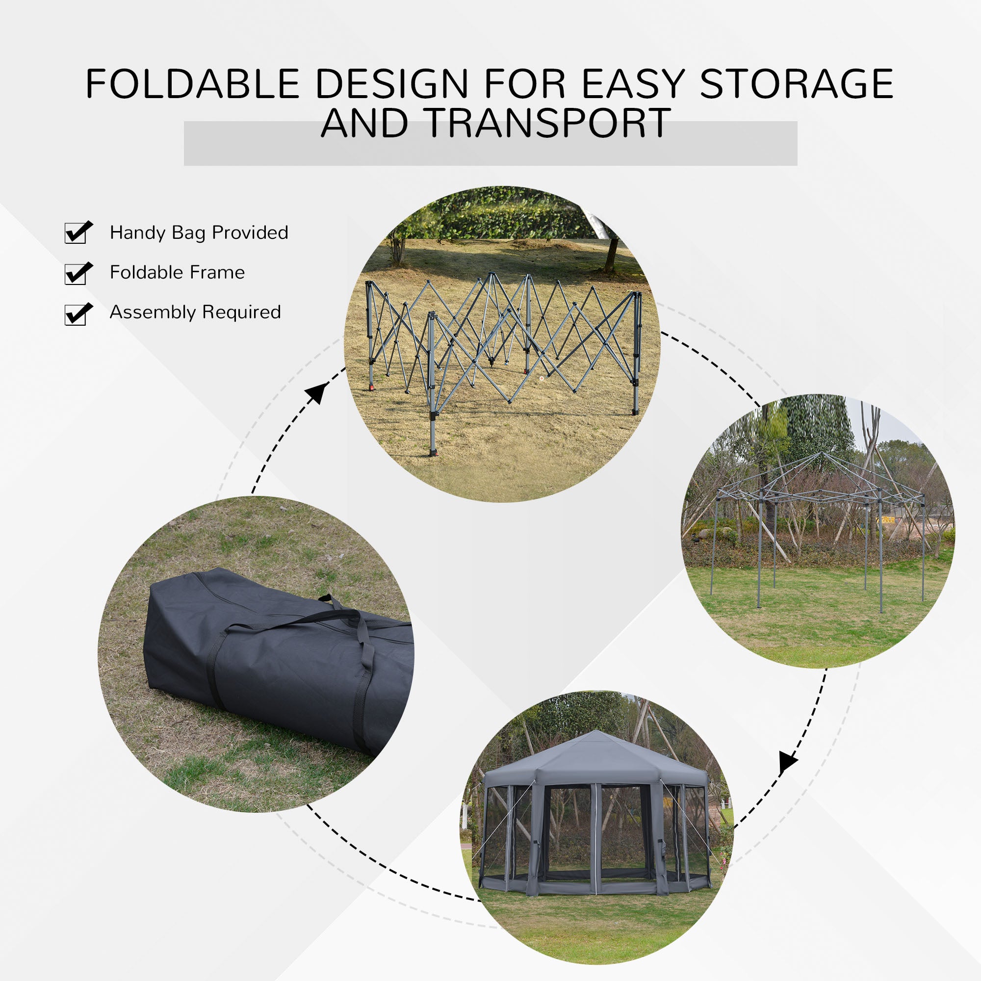 Pop Up Gazebo Hexagonal Canopy Tent with 6 Mesh Sidewalls, Grey