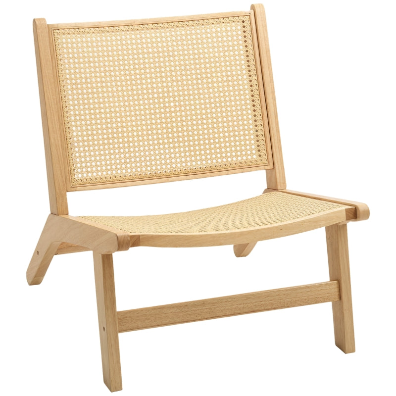 Armchair Rattan Back Recliner Reading Chair, Natural Wood