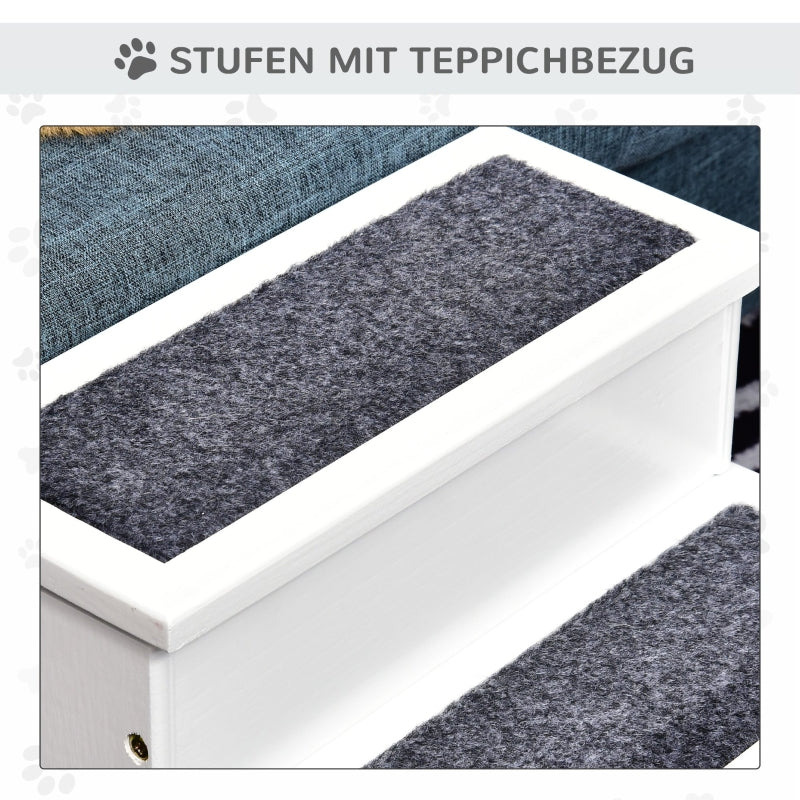 Hundetreppe, 3 Stufen Einstiegshilfe für Haustiere mit Stauraum, Tannenholz Weiß
